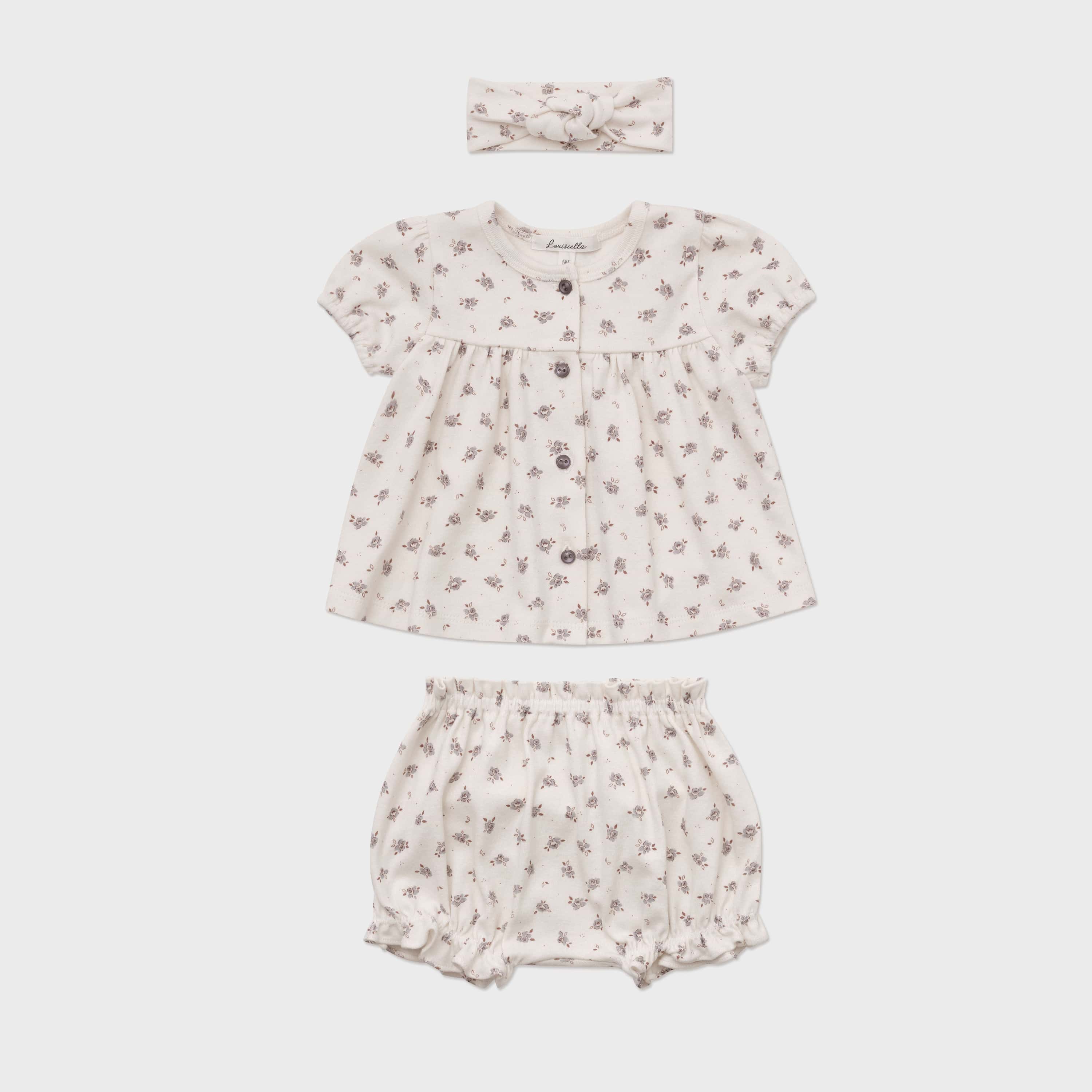 Baby Girls Beige Floral Cotton Set(3 Pack)