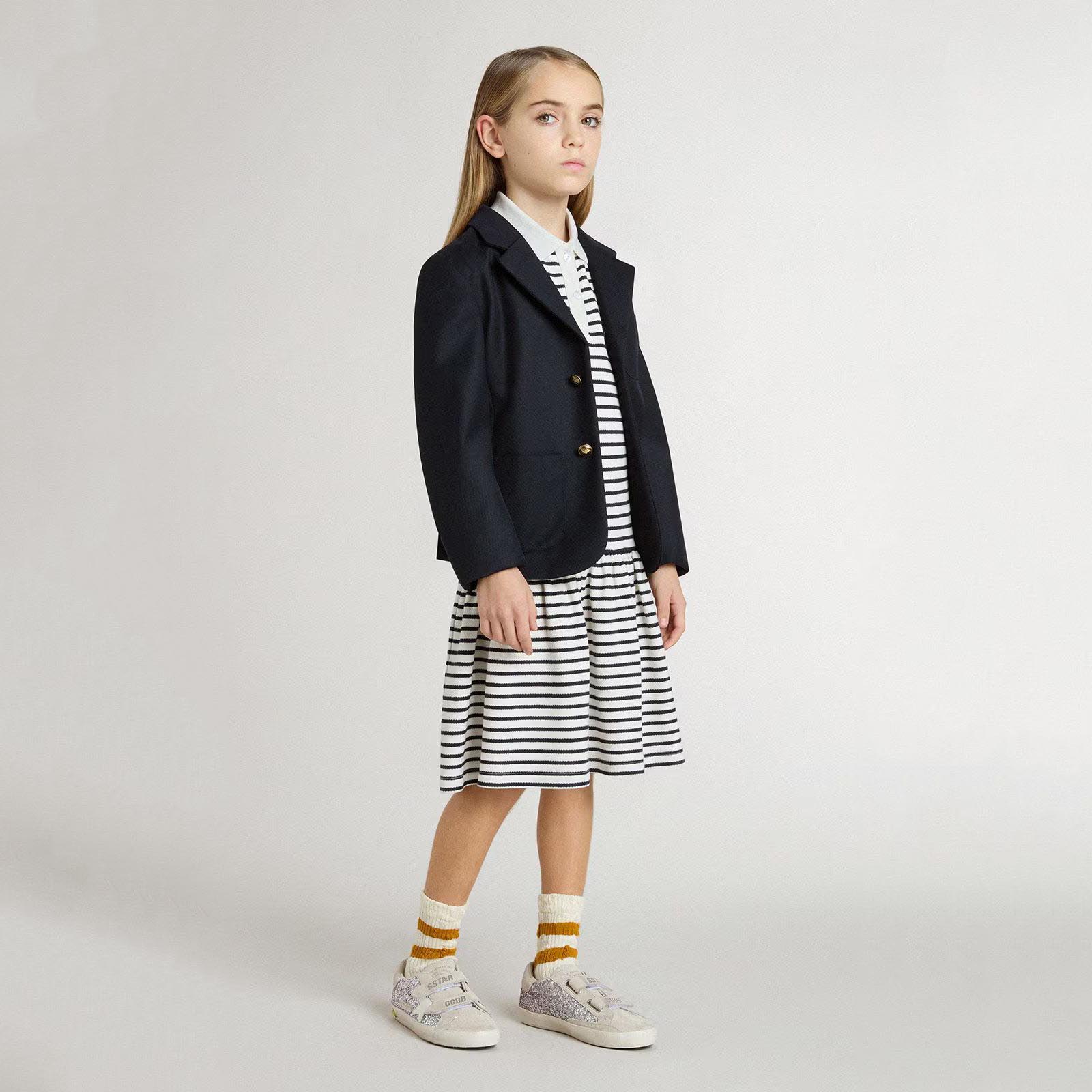 Girls Navy Stripes Cotton Dress