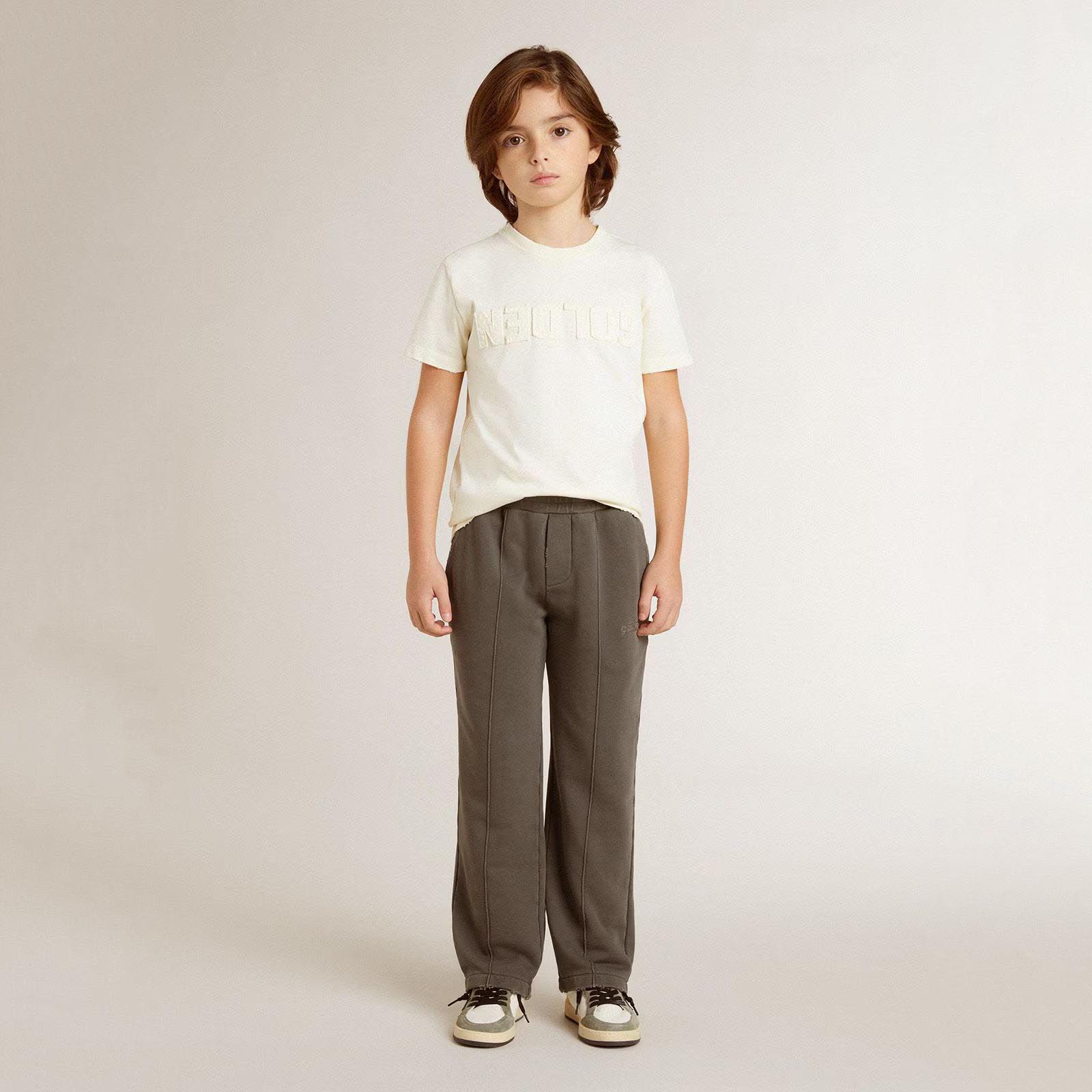 Boys Beige Logo Cotton T-Shirt