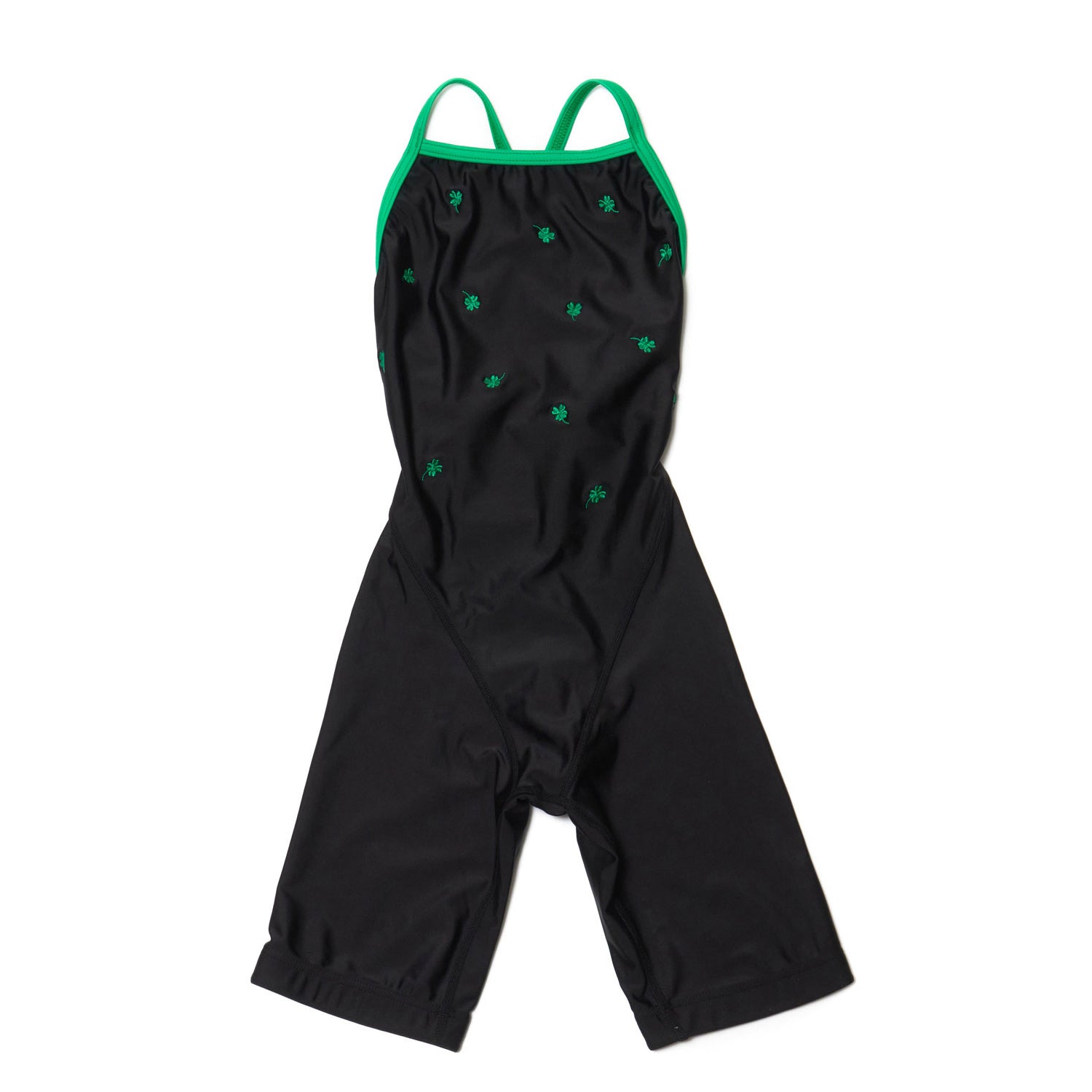 Girls Black Embroidered Cropped Professional Swimsuit