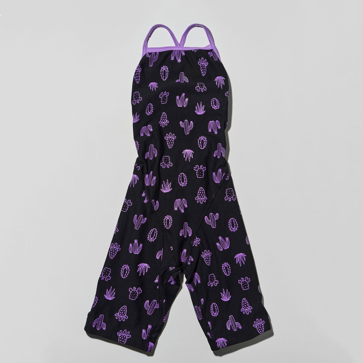 Girls Black Printed Cropped Professional Swimsuit