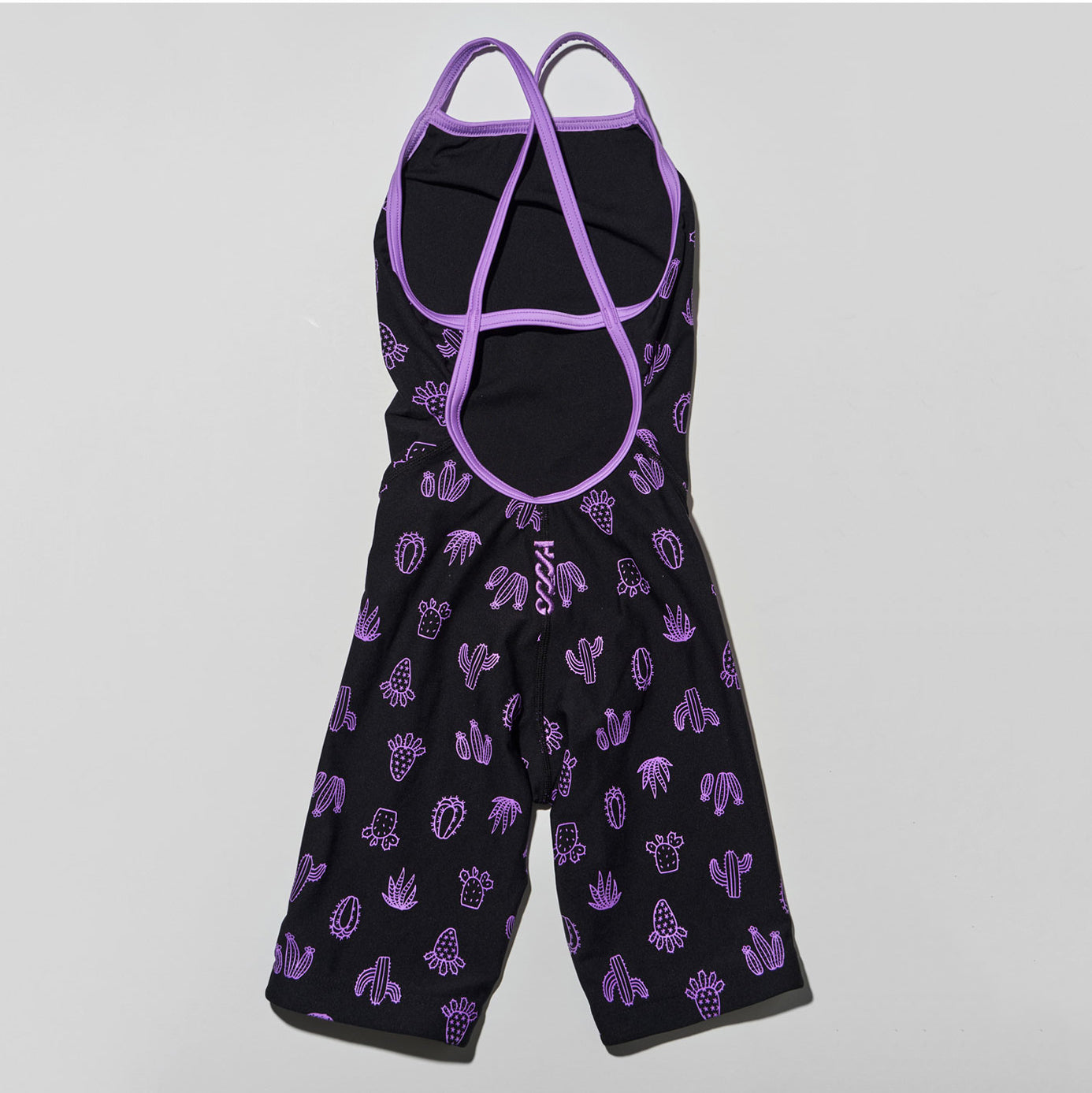 Girls Black Printed Cropped Professional Swimsuit
