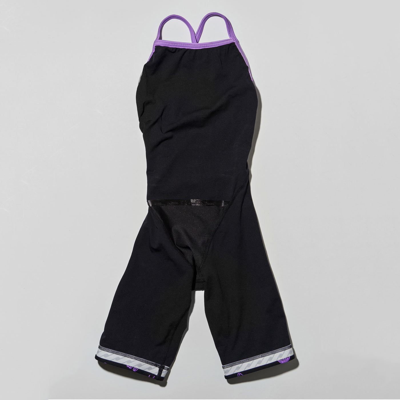 Girls Black Printed Cropped Professional Swimsuit