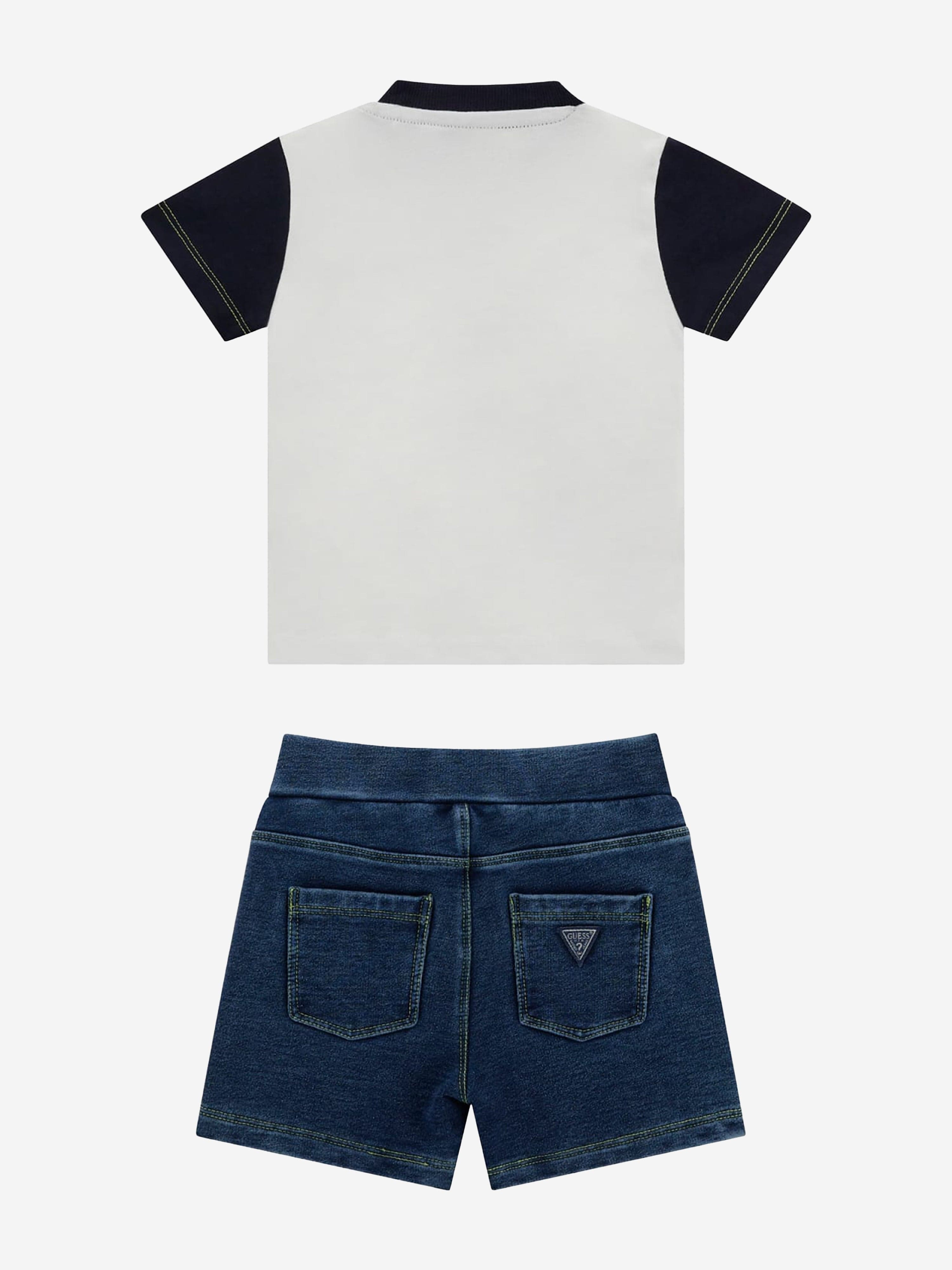 Baby Boys Denim Short Set in White