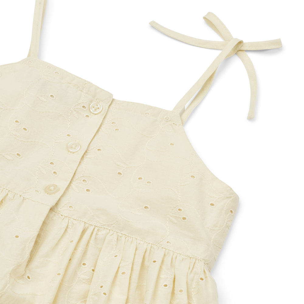 Girls Cream Embroidered Cotton Dress