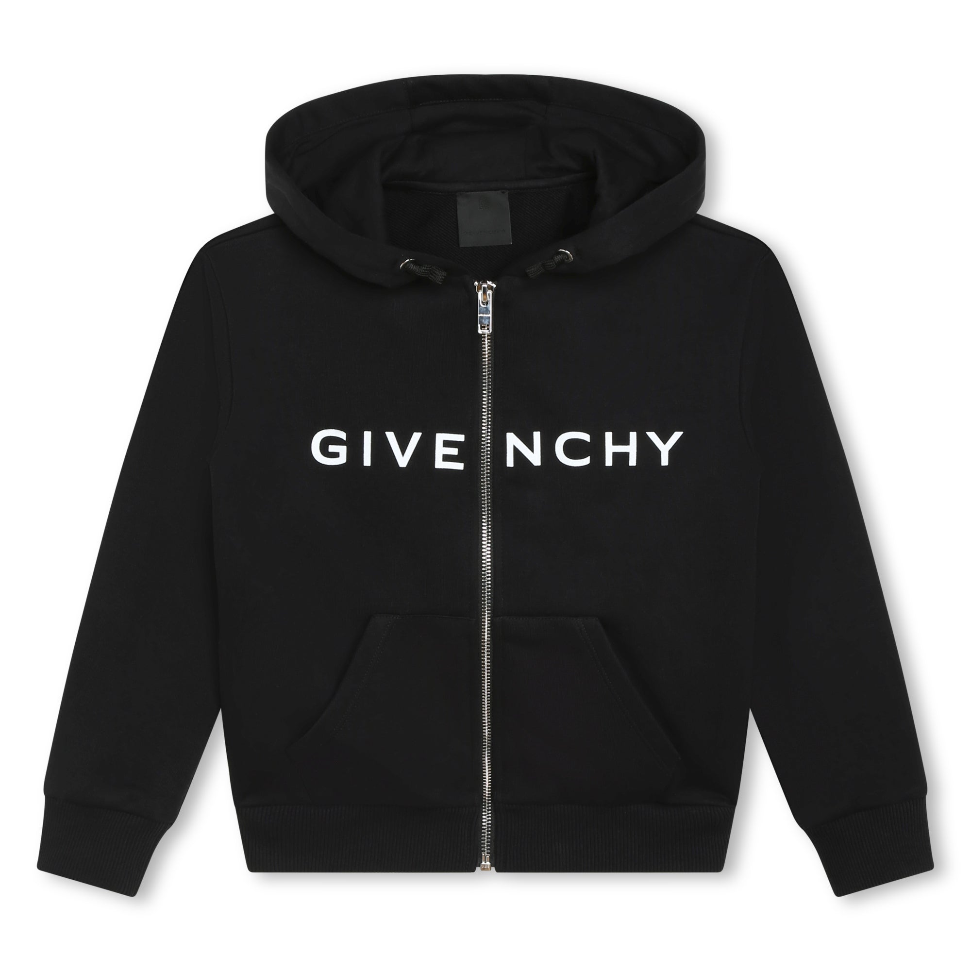 Girls Black Hooded Zip-Up Top