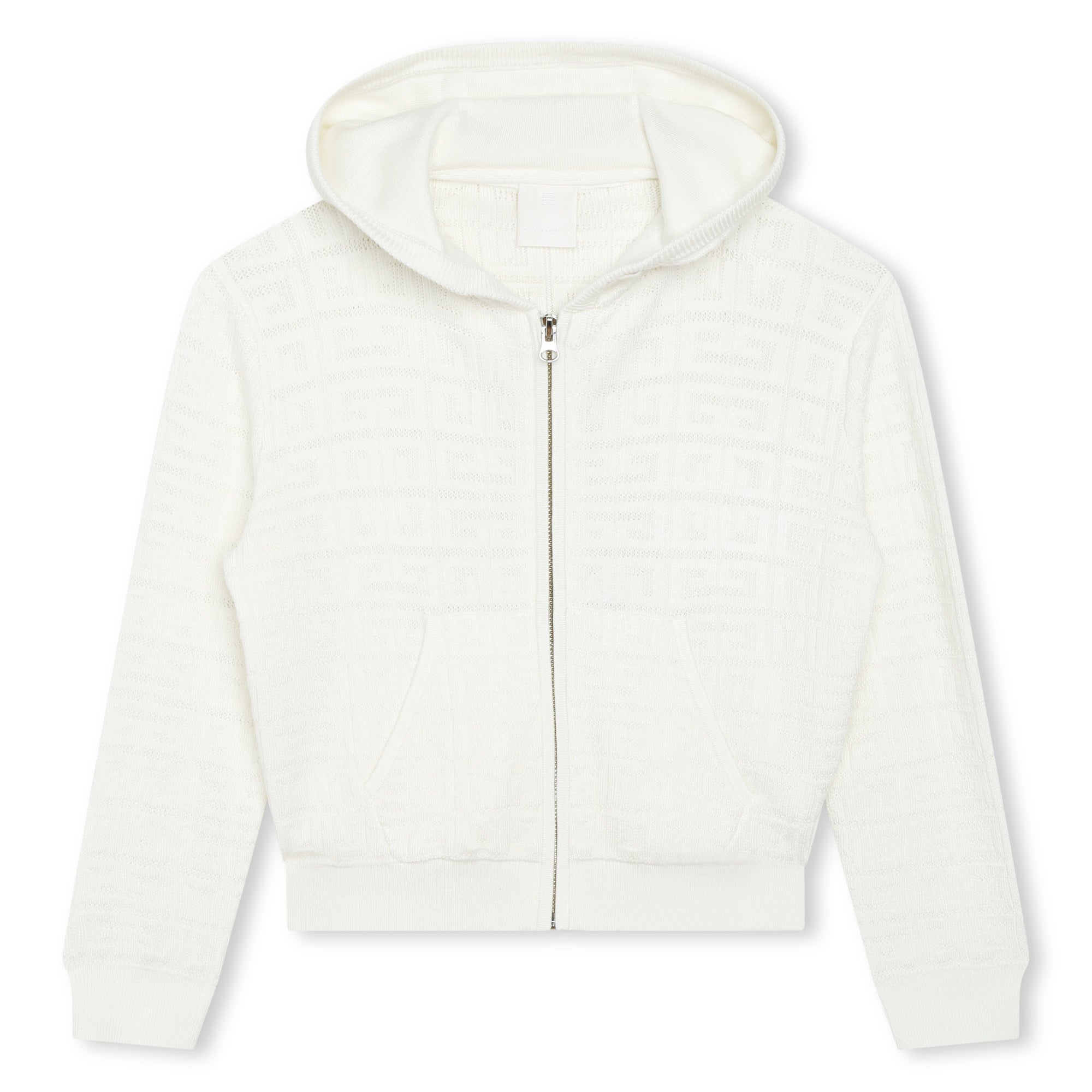 Girls White Knit Zip-Up Cardigan