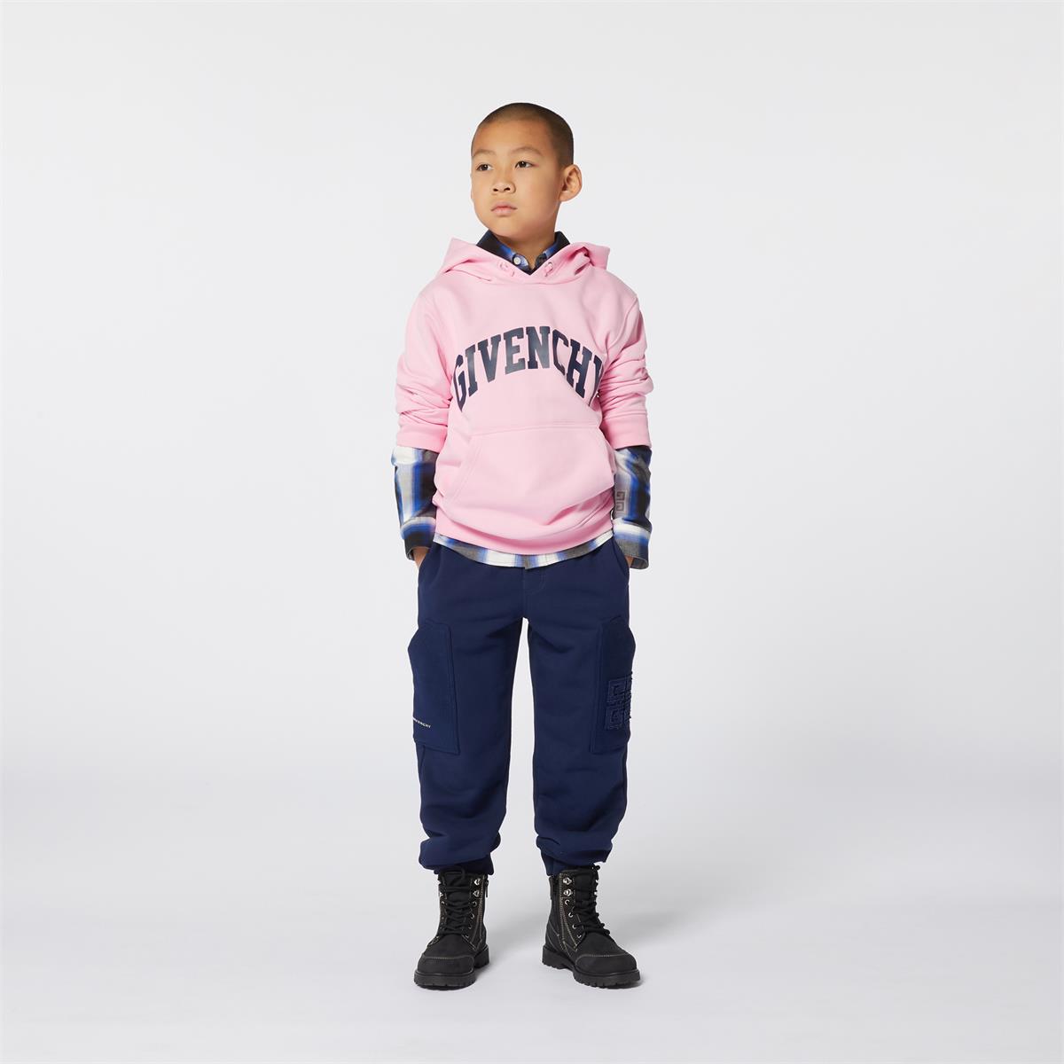 Boys Pink Logo Hooded Cotton Sweatshirt