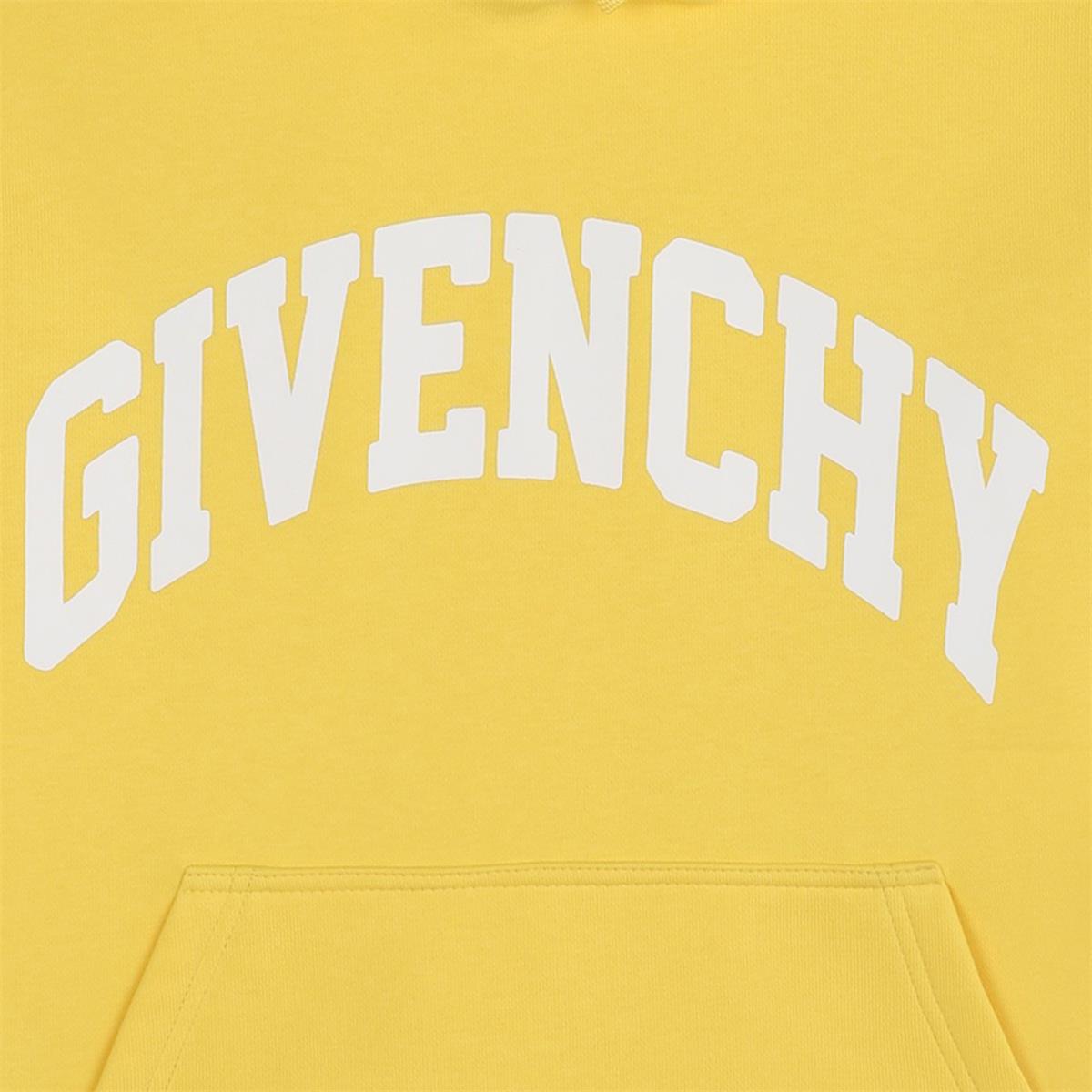 Boys Yellow Logo Hooded Cotton Sweatshirt