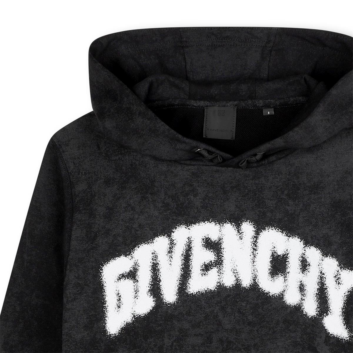 Boys Black Logo Hooded Cotton Sweatshirt