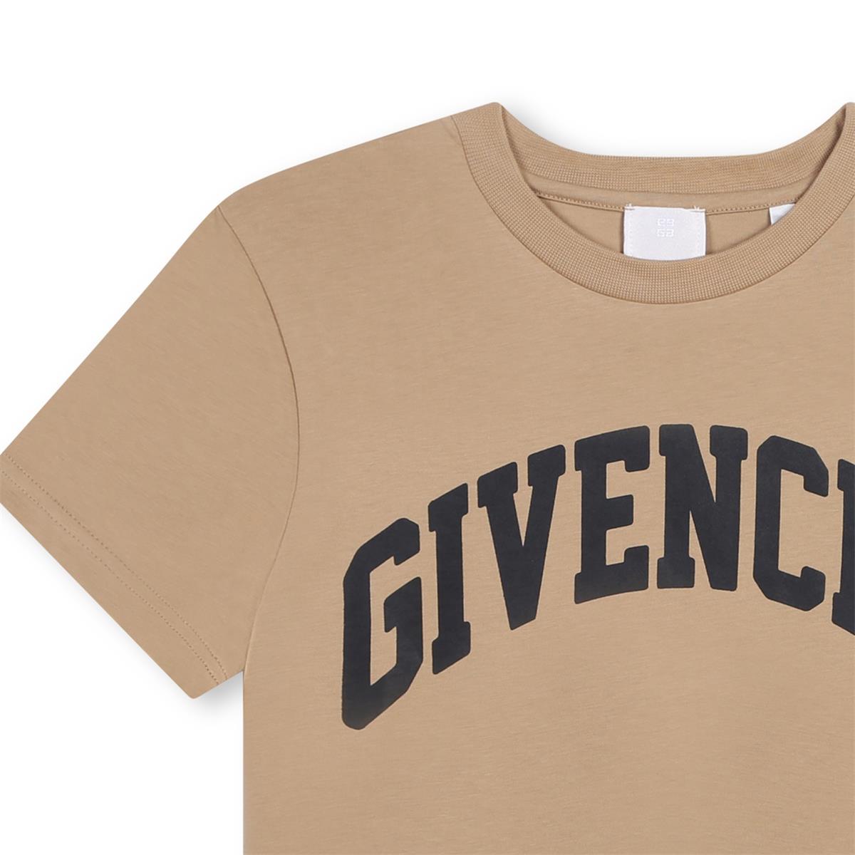 Boys Light Brown Logo Cotton T-Shirt