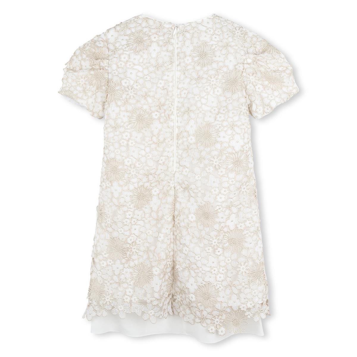 Girls Beige Embroidered Dress