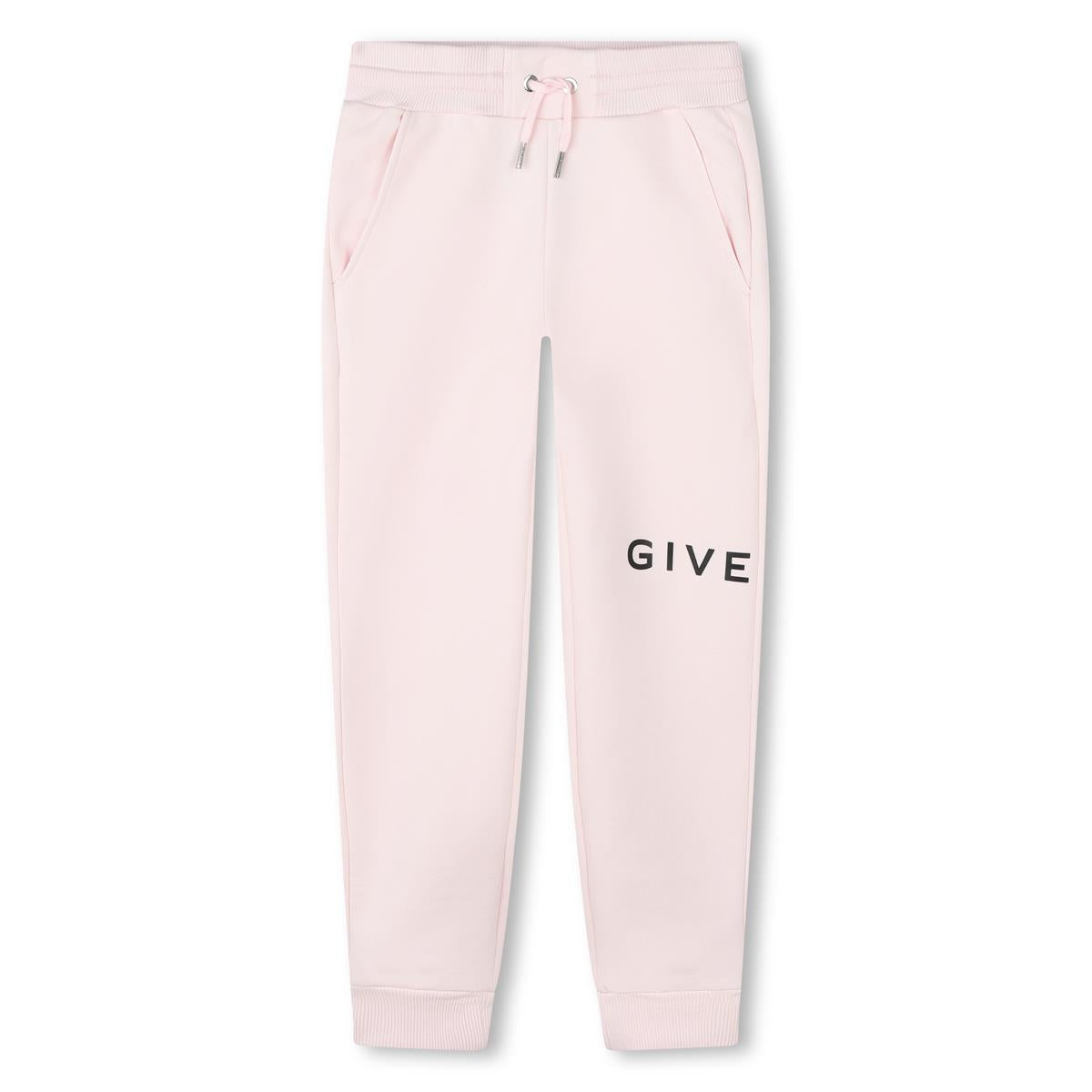 Girls Light Pink Logo Cotton Trousers