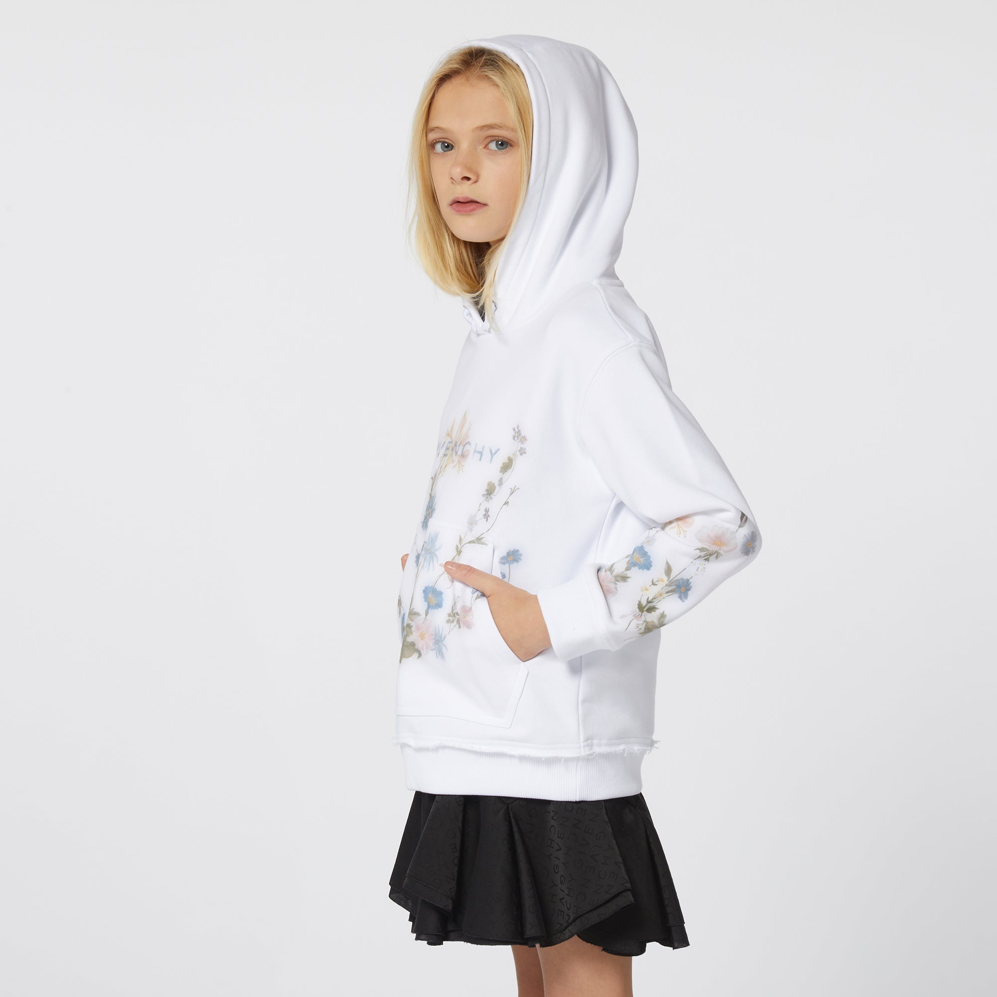 Girls White Hooded Cotton Sweatshirt