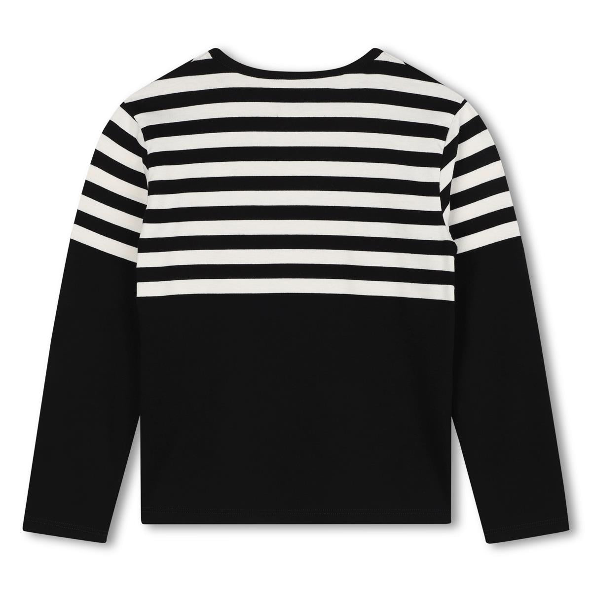 Girls Black Stripes Cotton T-Shirt