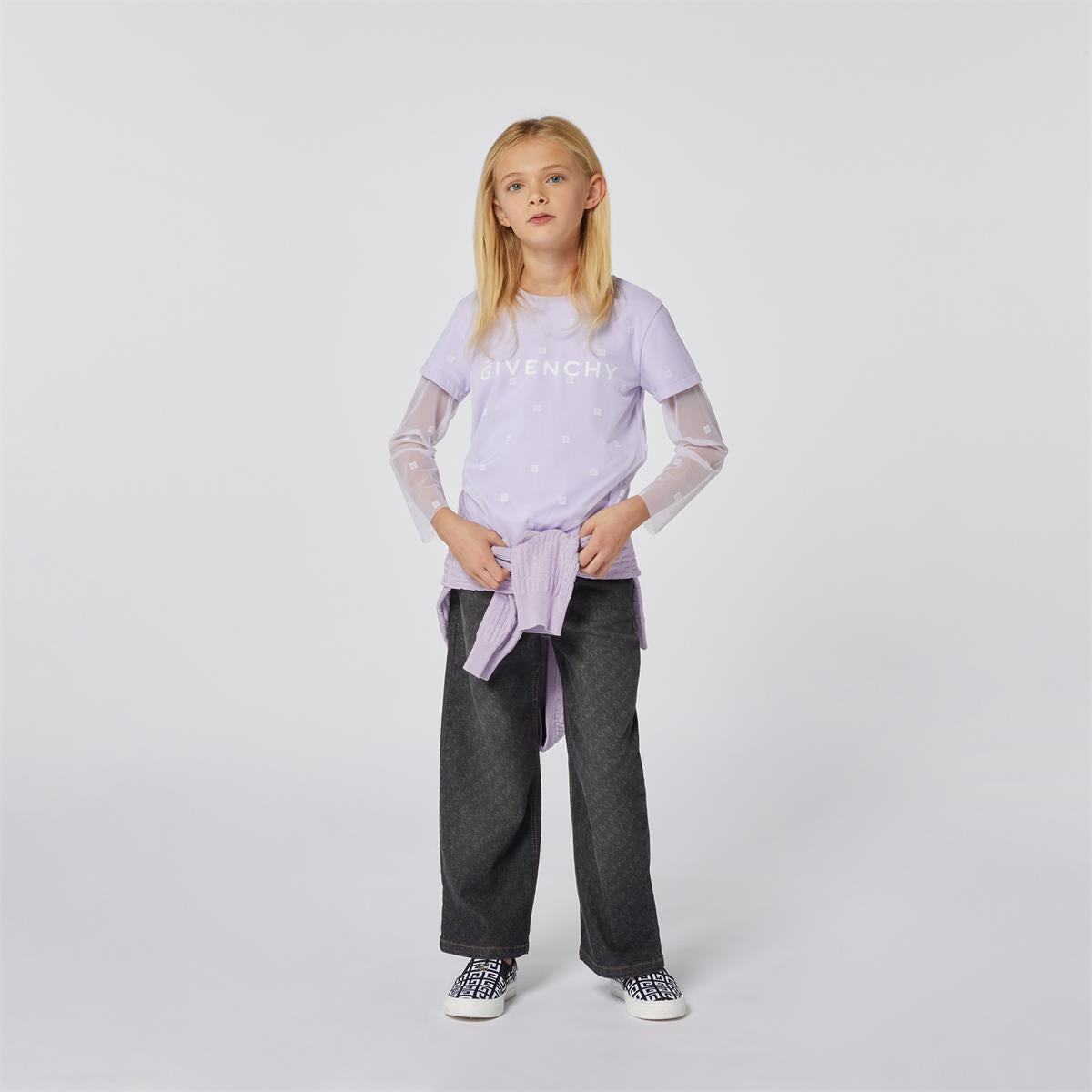 Girls Purple Logo Cotton T-Shirt