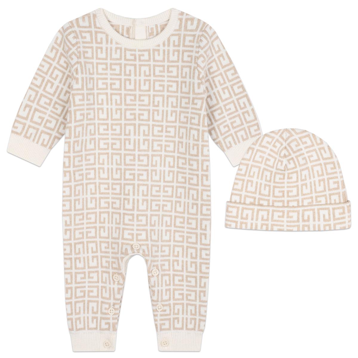 Baby Boys & Girls Beige Cotton Babysuit Set