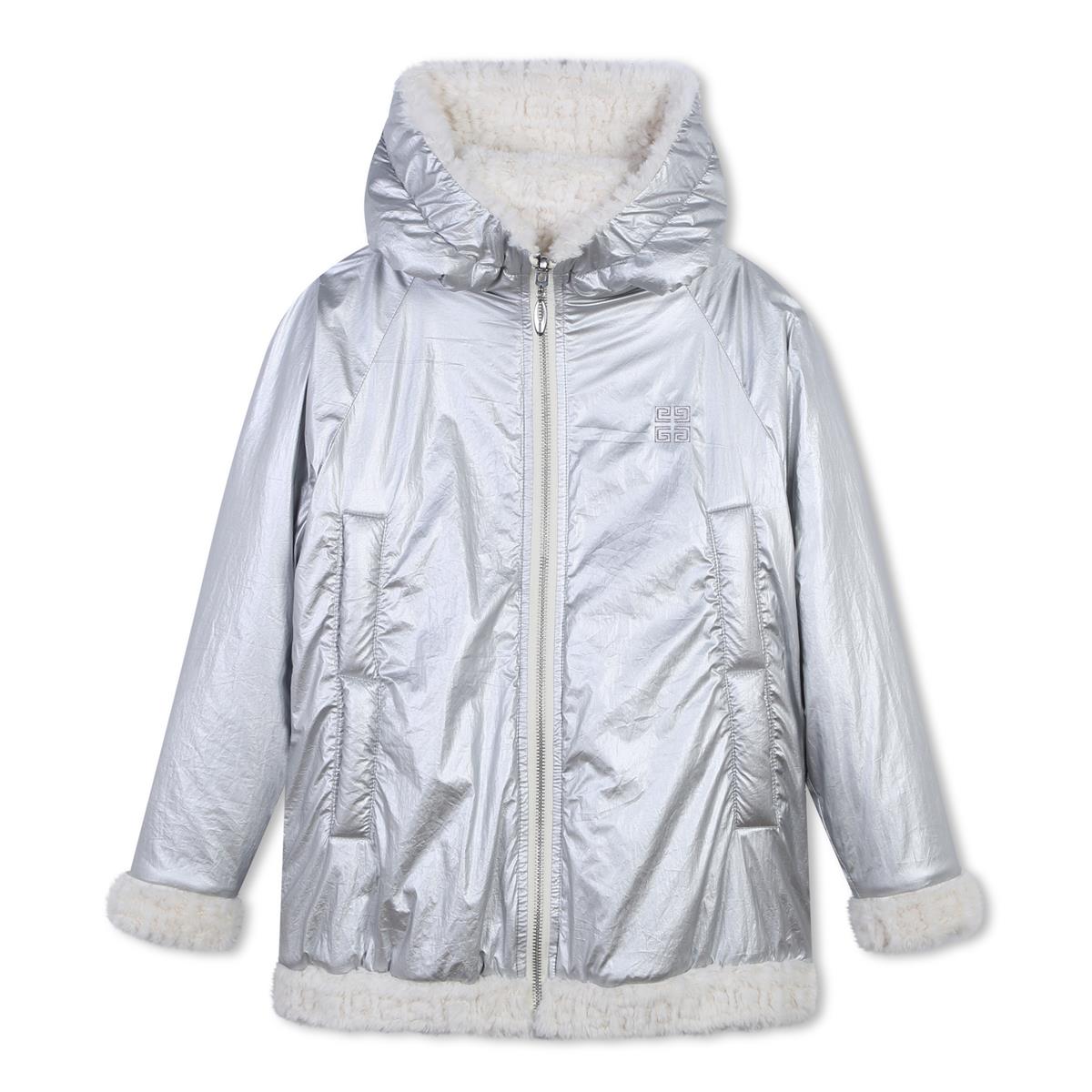 Girls Silver Zip-Up Coat