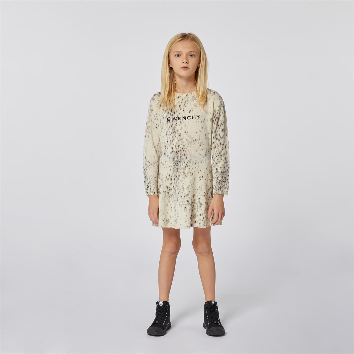 Girls Beige Logo Wool Dress