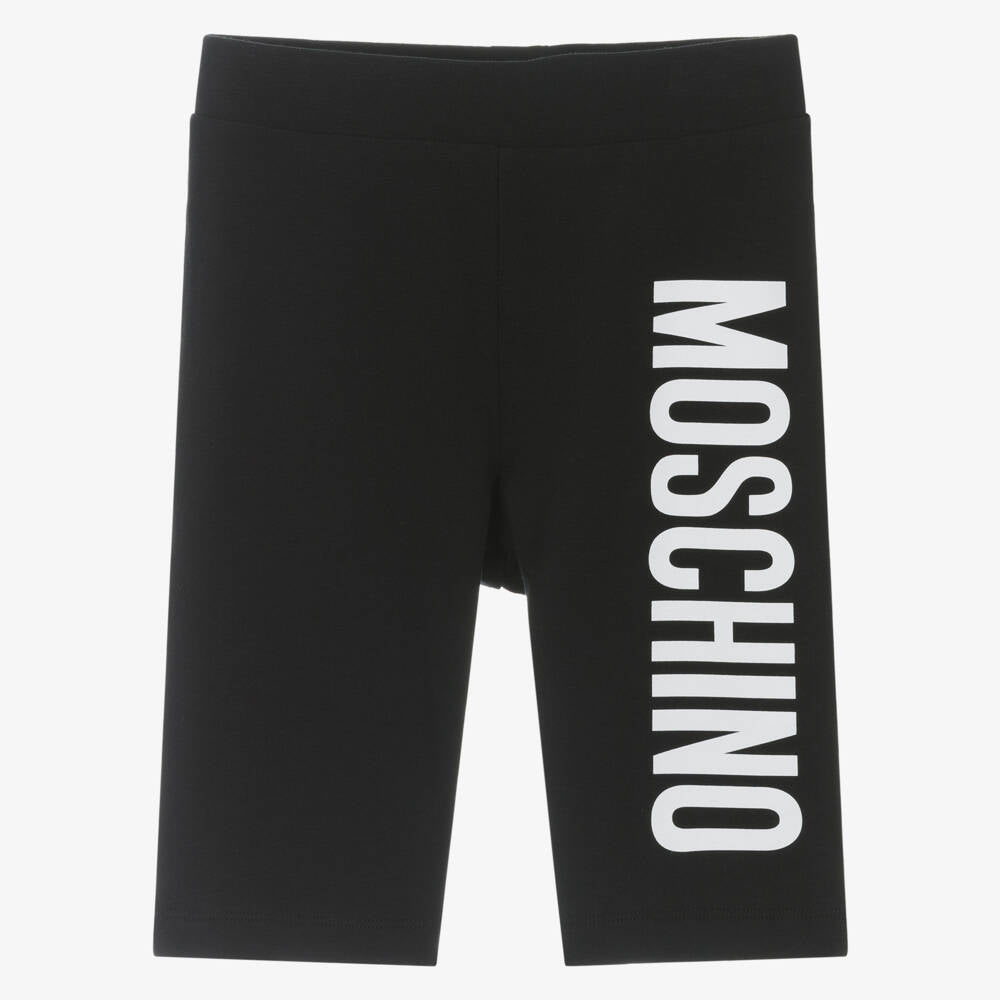 Girls Black Printed Logo Cotton Shorts