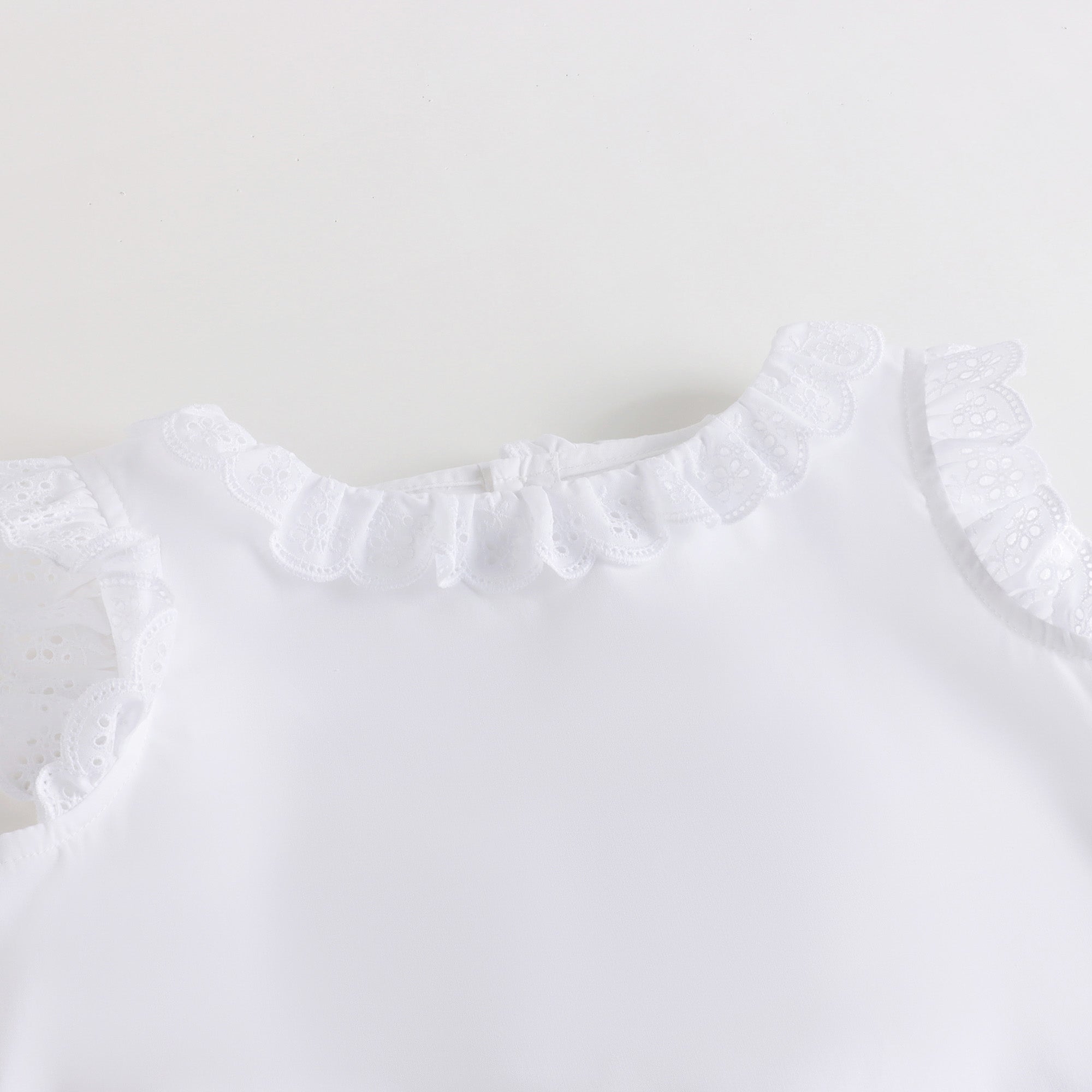Girls White Embroidered Ruffled Cotton Top