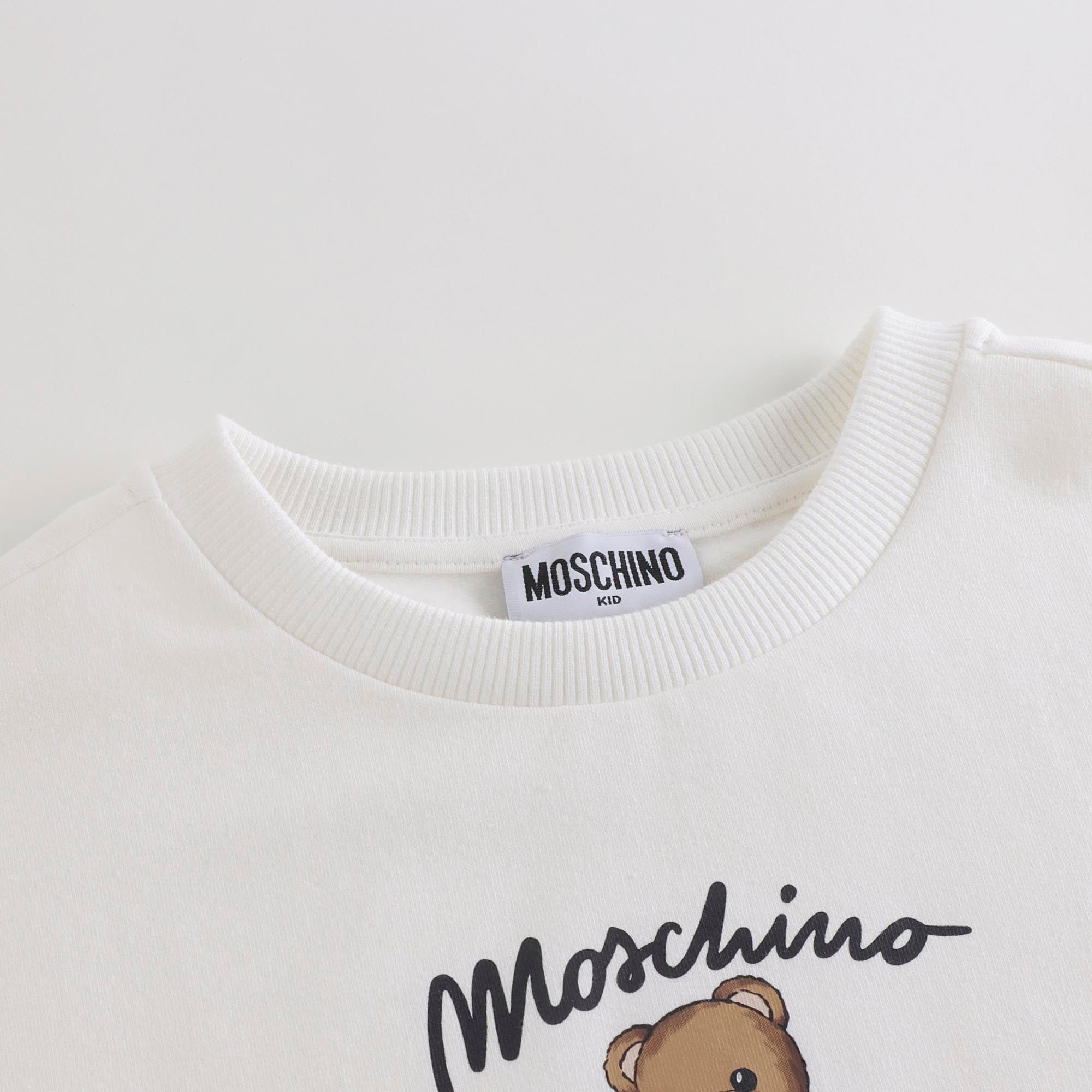 Girls White Bear Printed Cotton Sweatshirt