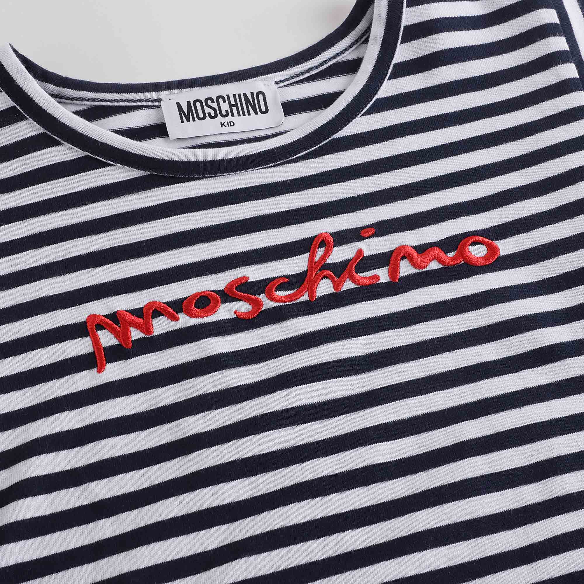 Girls Navy Stripes Cotton T-Shirt