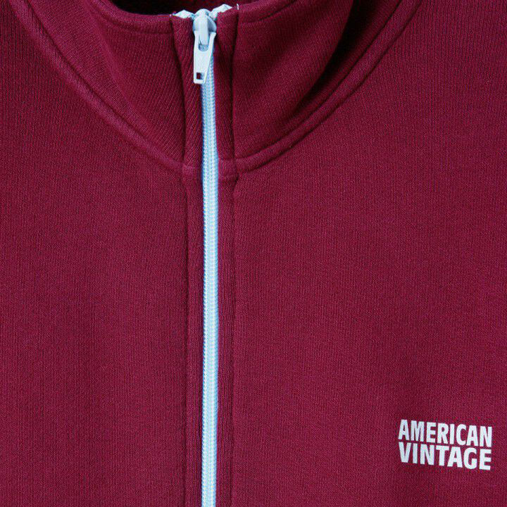 Women Wine Red Cotton Zip-Up Top