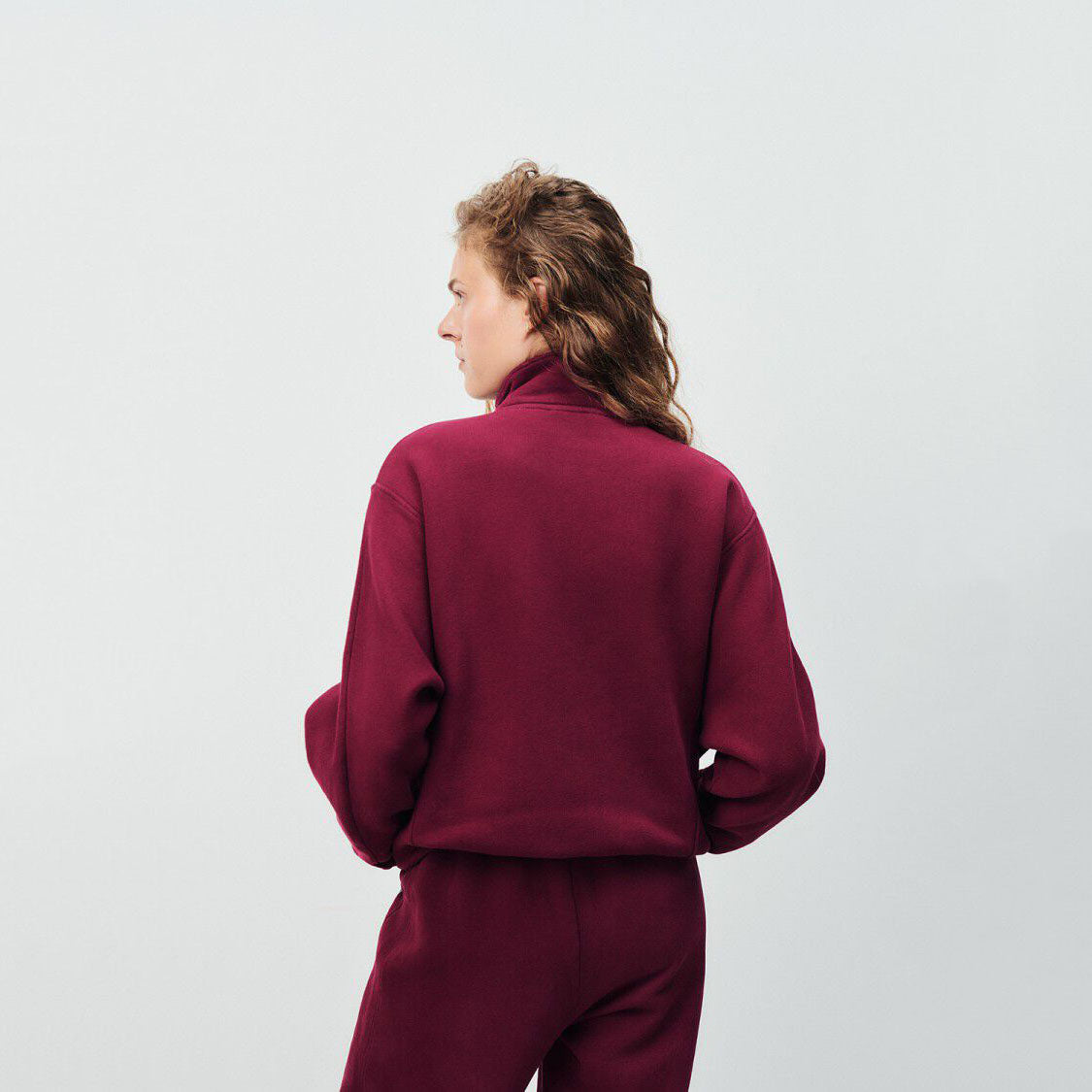 Women Wine Red Cotton Zip-Up Top