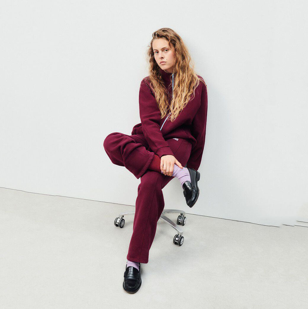 Women Wine Red Cotton Zip-Up Top