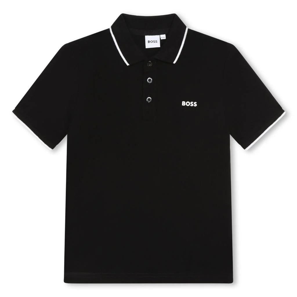 Boys Black Cotton Polo Shirt