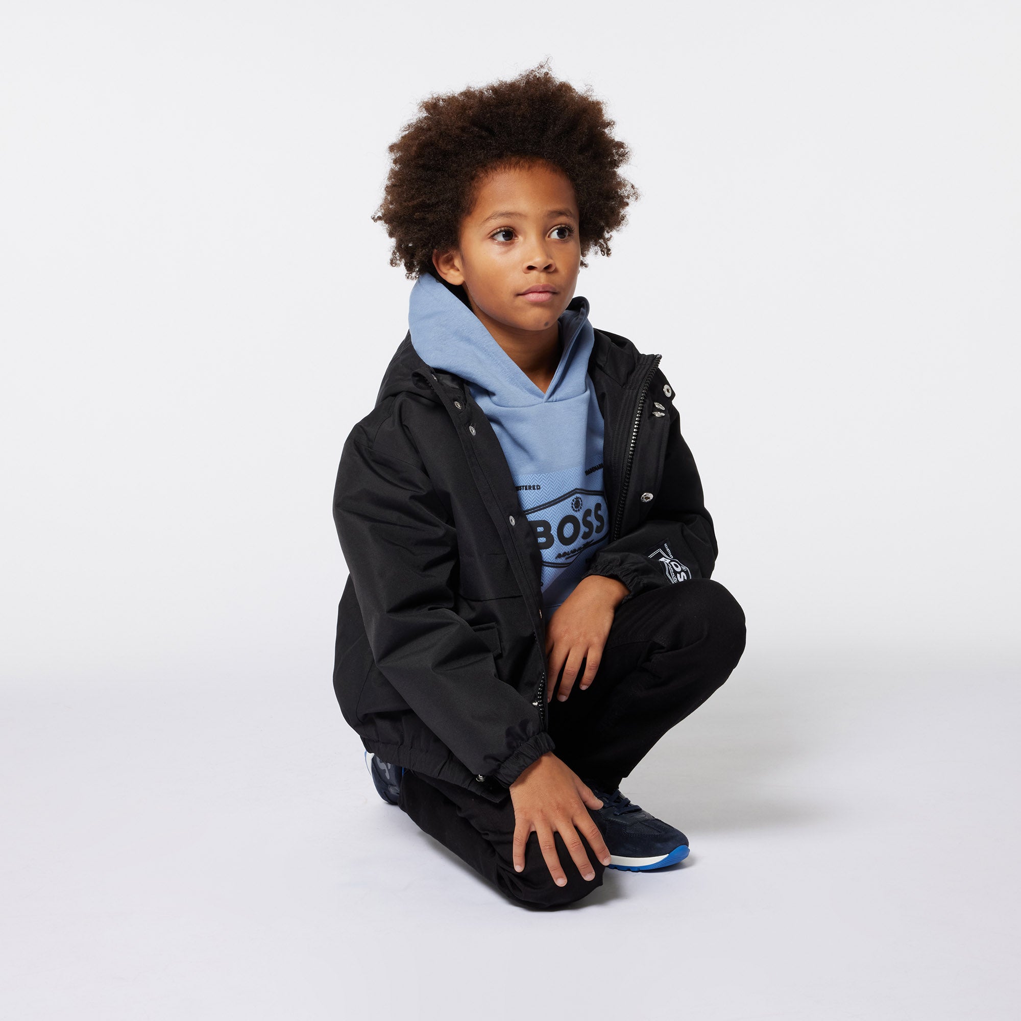 Boys Black Hooded Padded Jacket