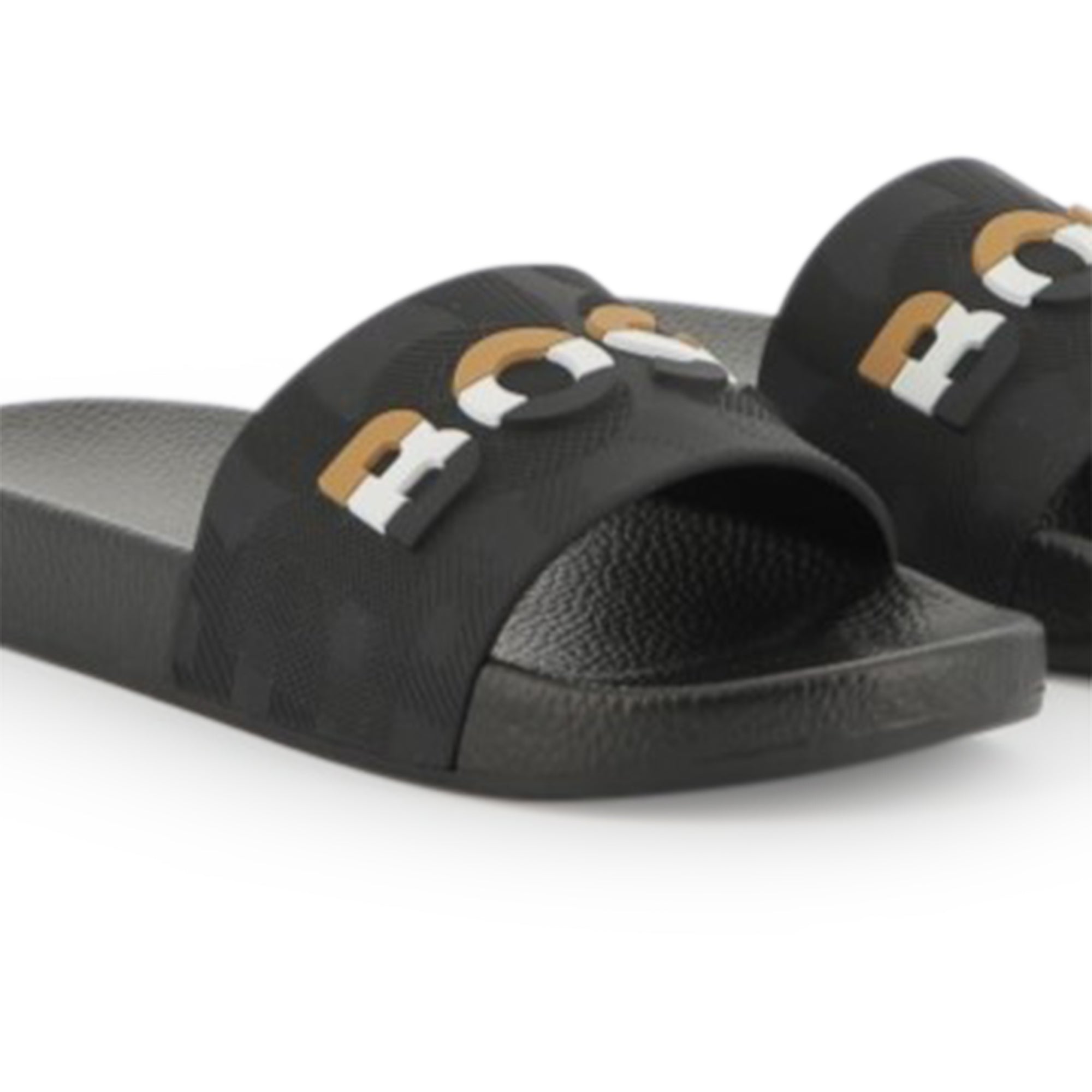 Boys Black Logo Rubber Slippers