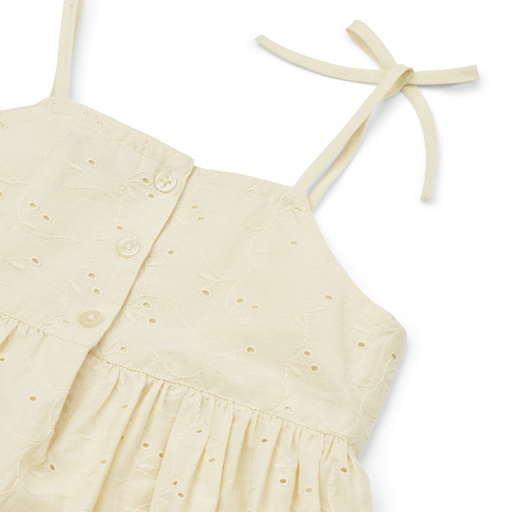 Girls Beige Embroidered Cotton Strap Top