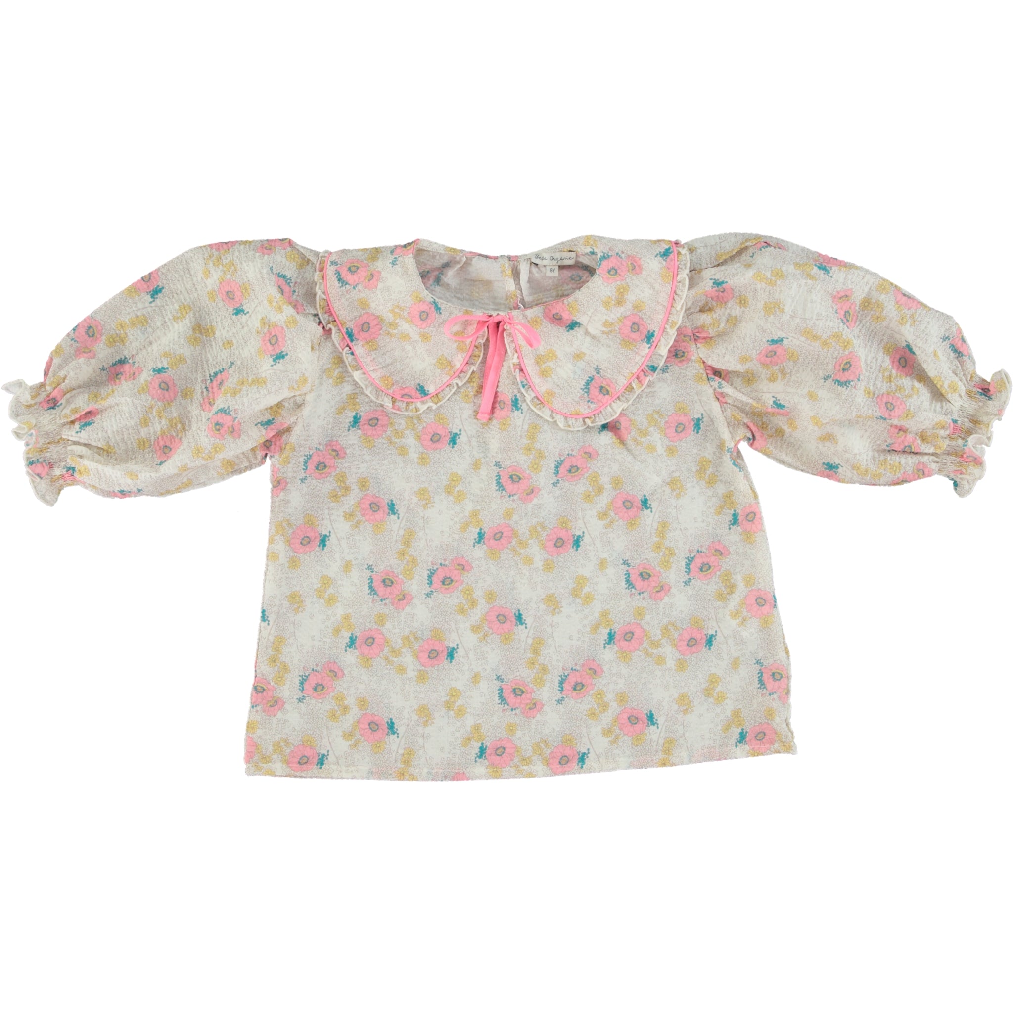 Girls Beige Flower Cotton Top