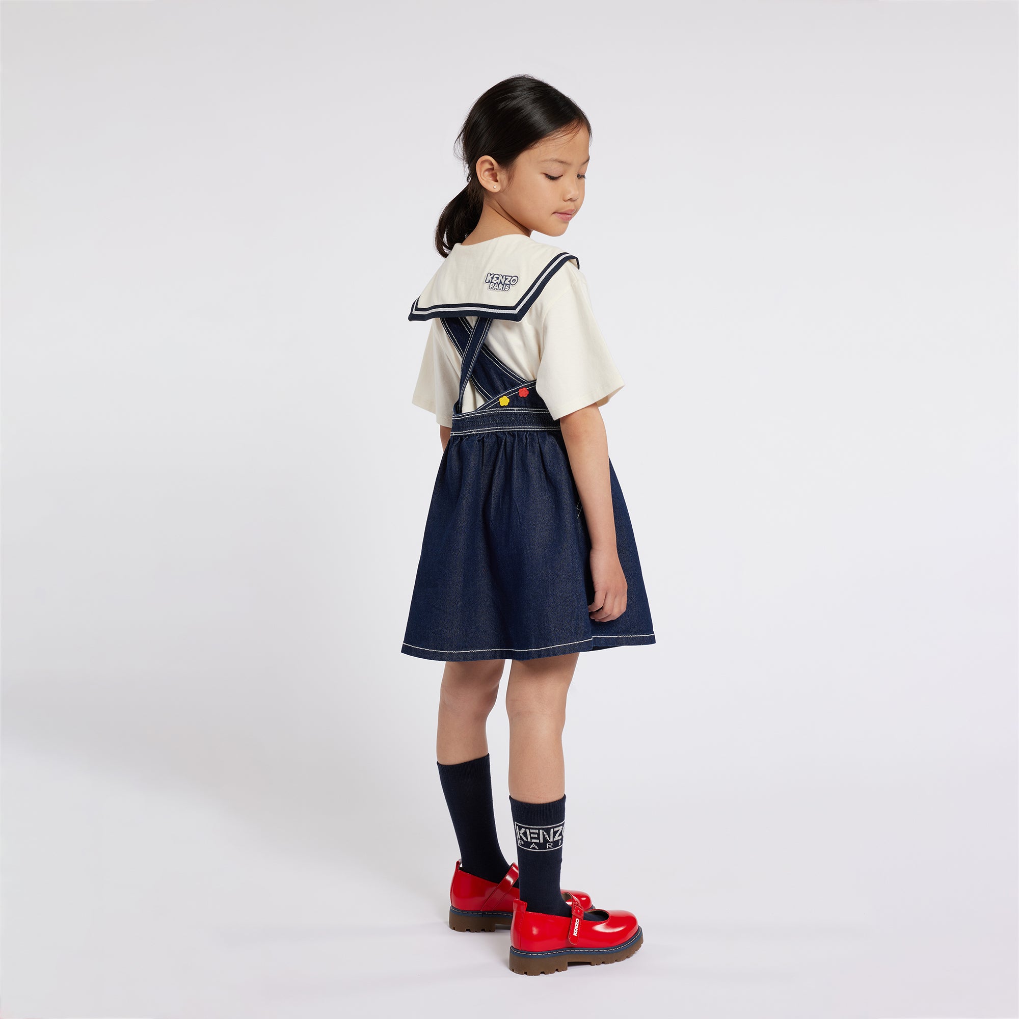 Girls Dark Blue Denim Strap Dress