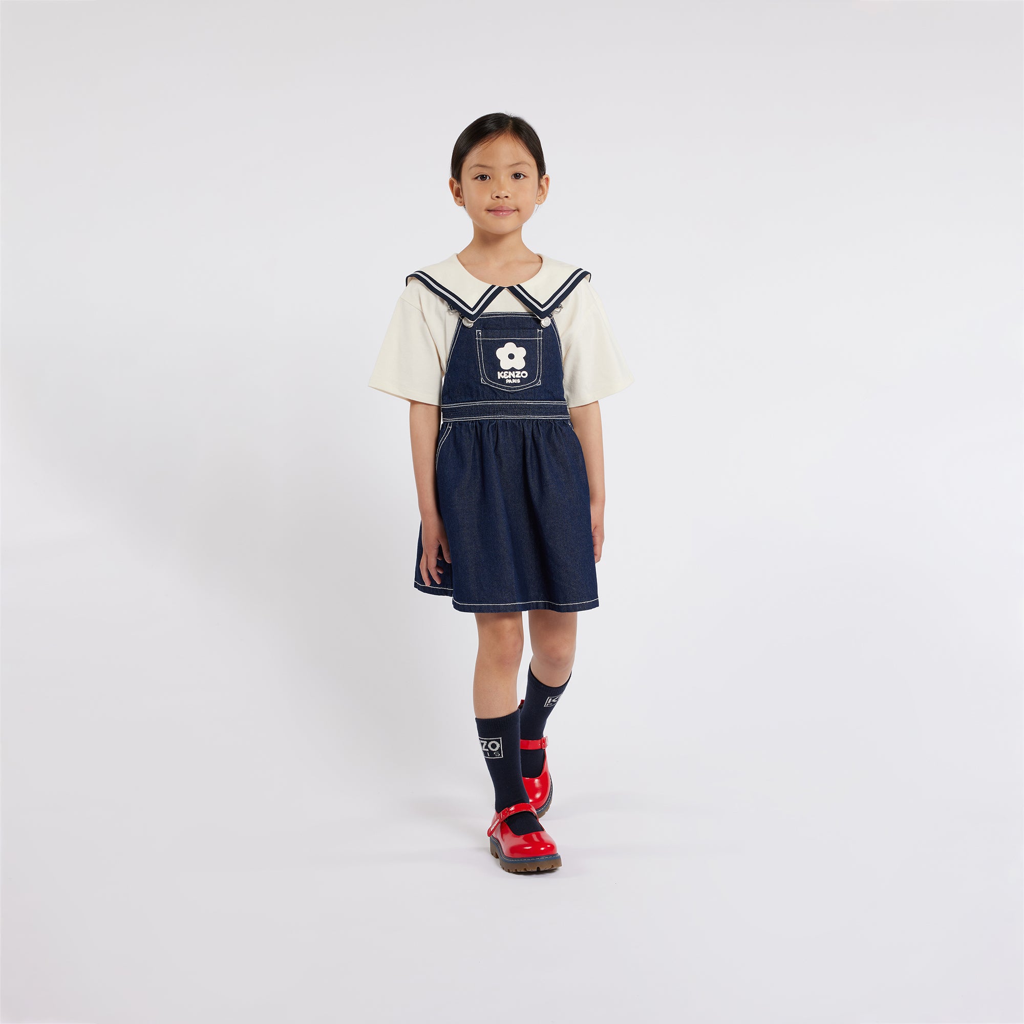 Girls Dark Blue Denim Strap Dress