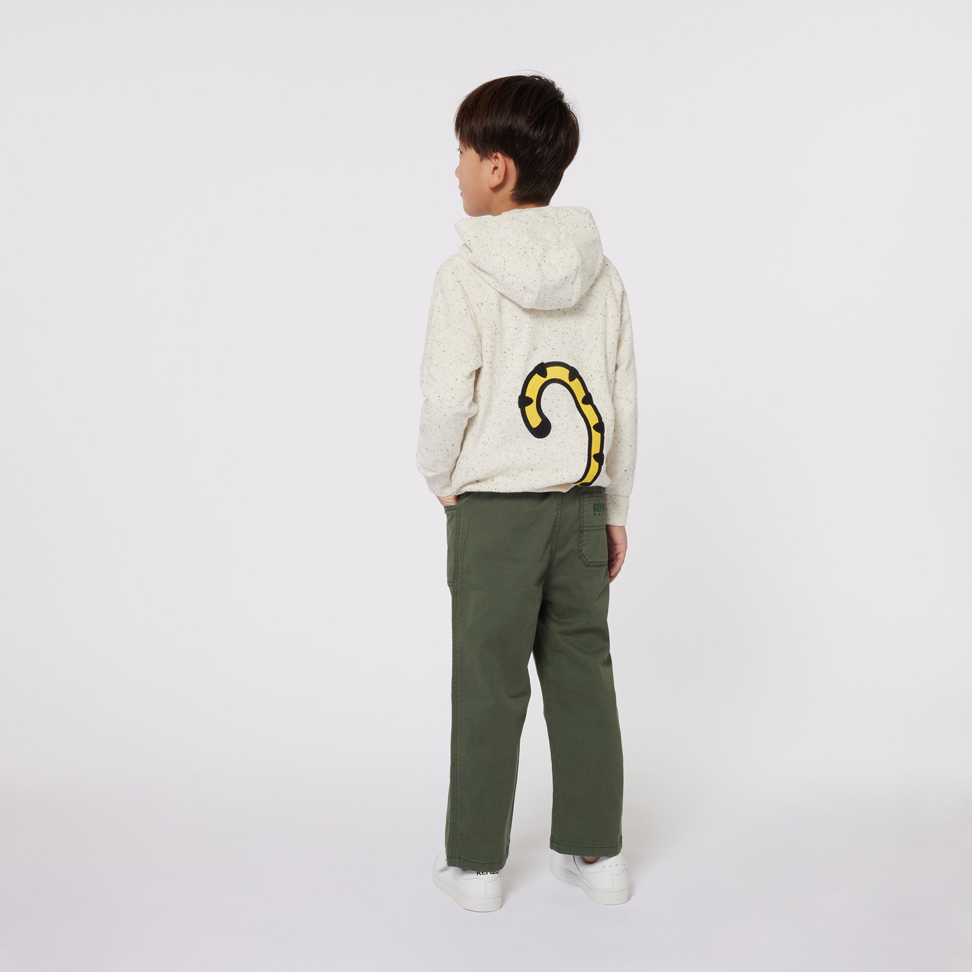 Boys Beige Tiger Hooded Cotton Sweatshirt