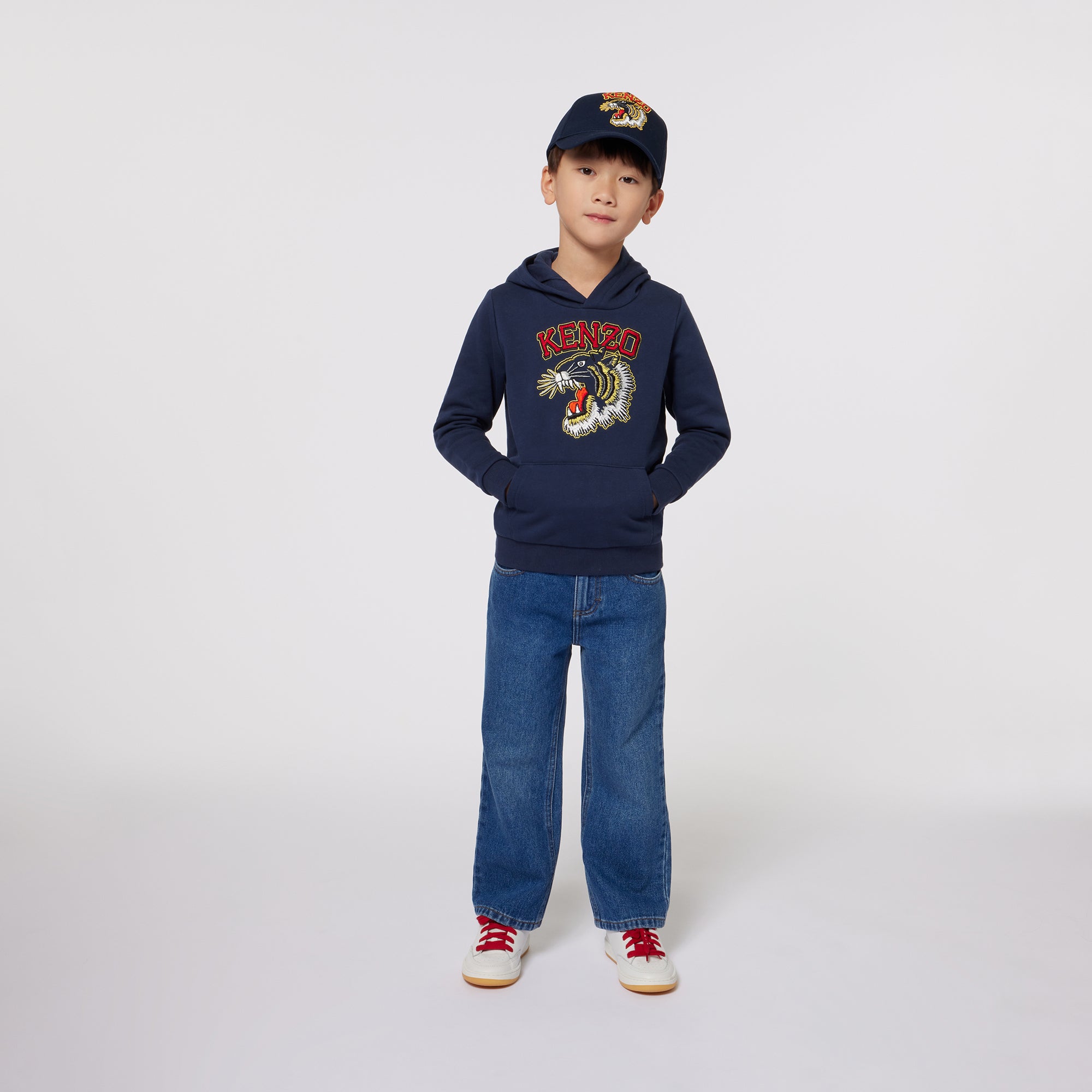 Boys Navy Tiger Hooded Cotton Sweatshirt