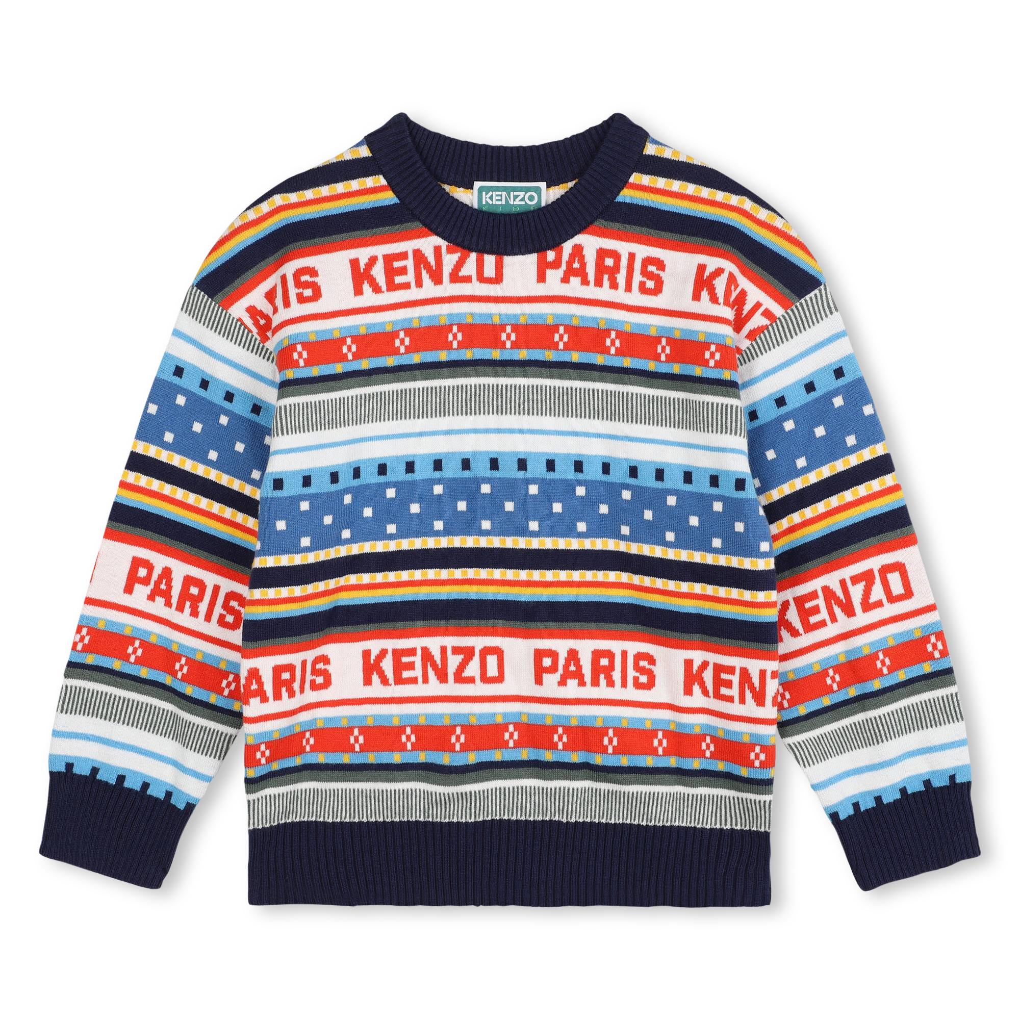 Boys Navy Jacquard Cotton Sweater