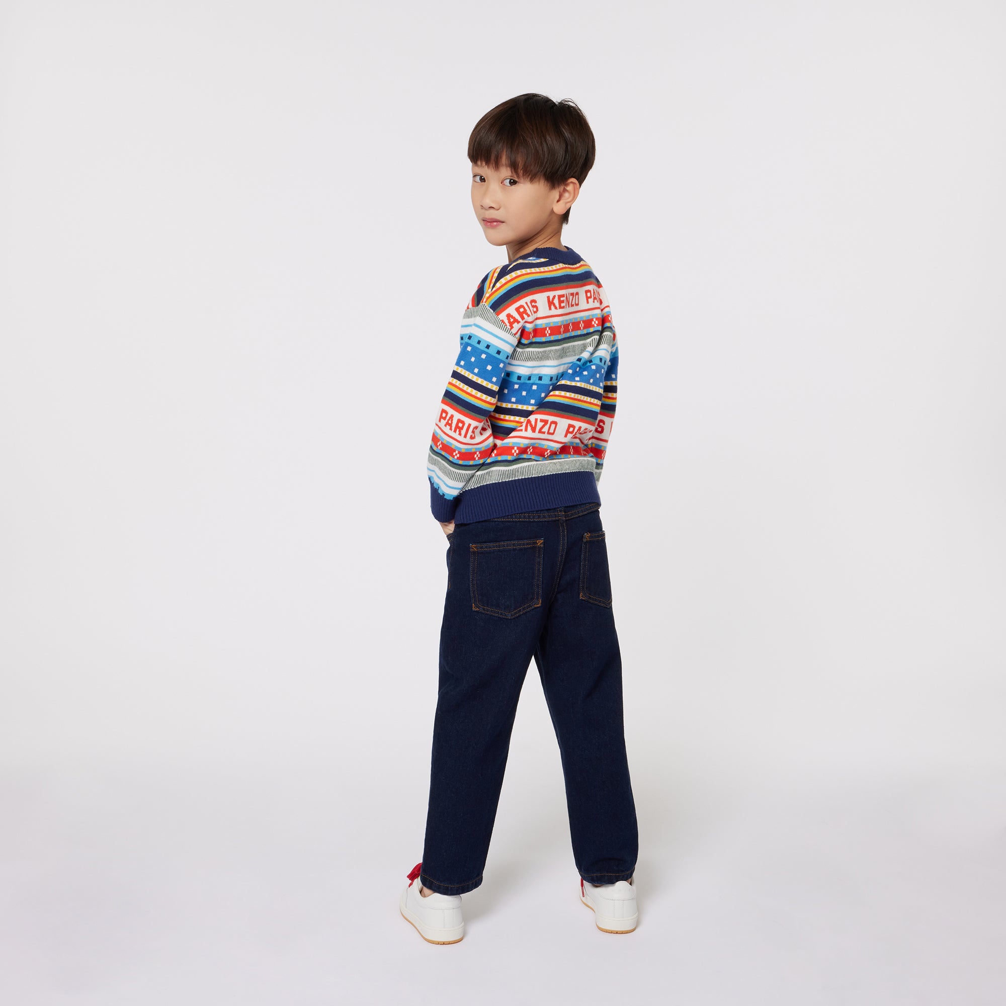 Boys Navy Jacquard Cotton Sweater