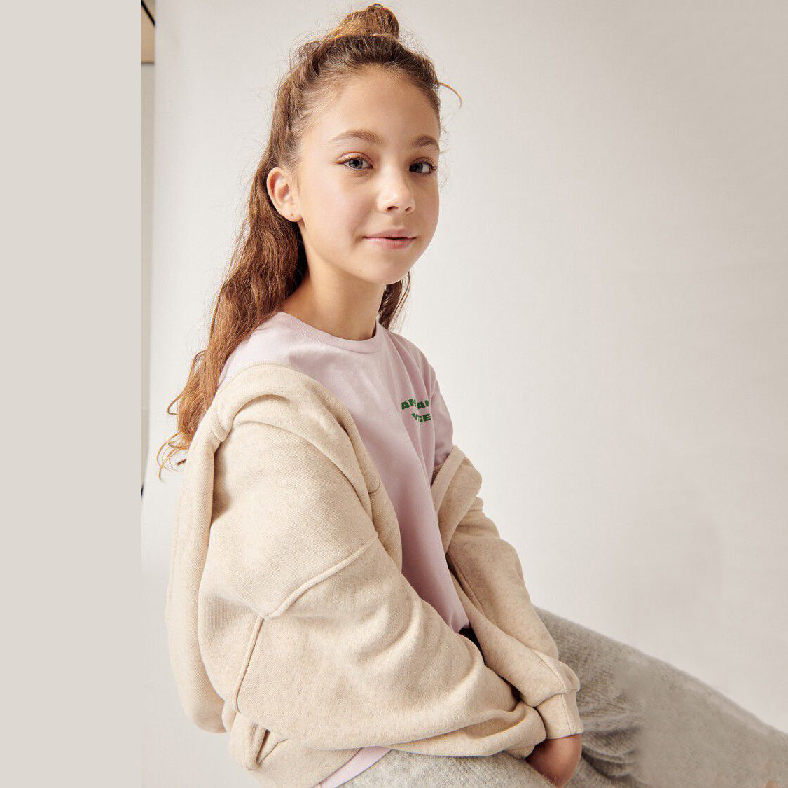 Boys & Girls Beige Cotton Zip-Up Top