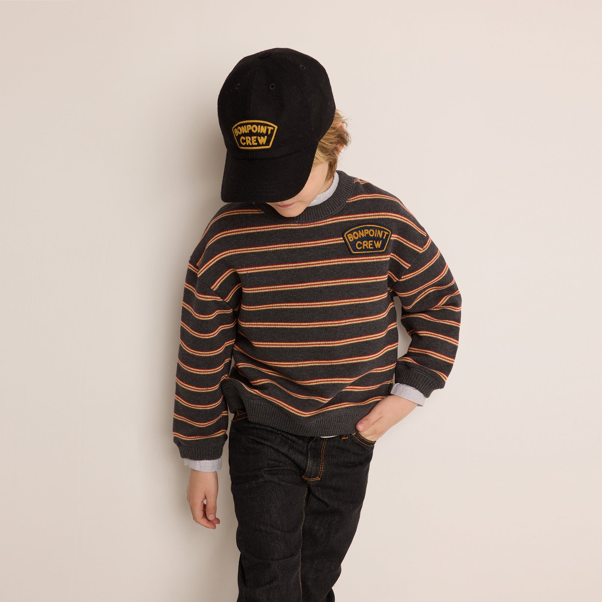 Boys Brown Stripes Cotton Sweater