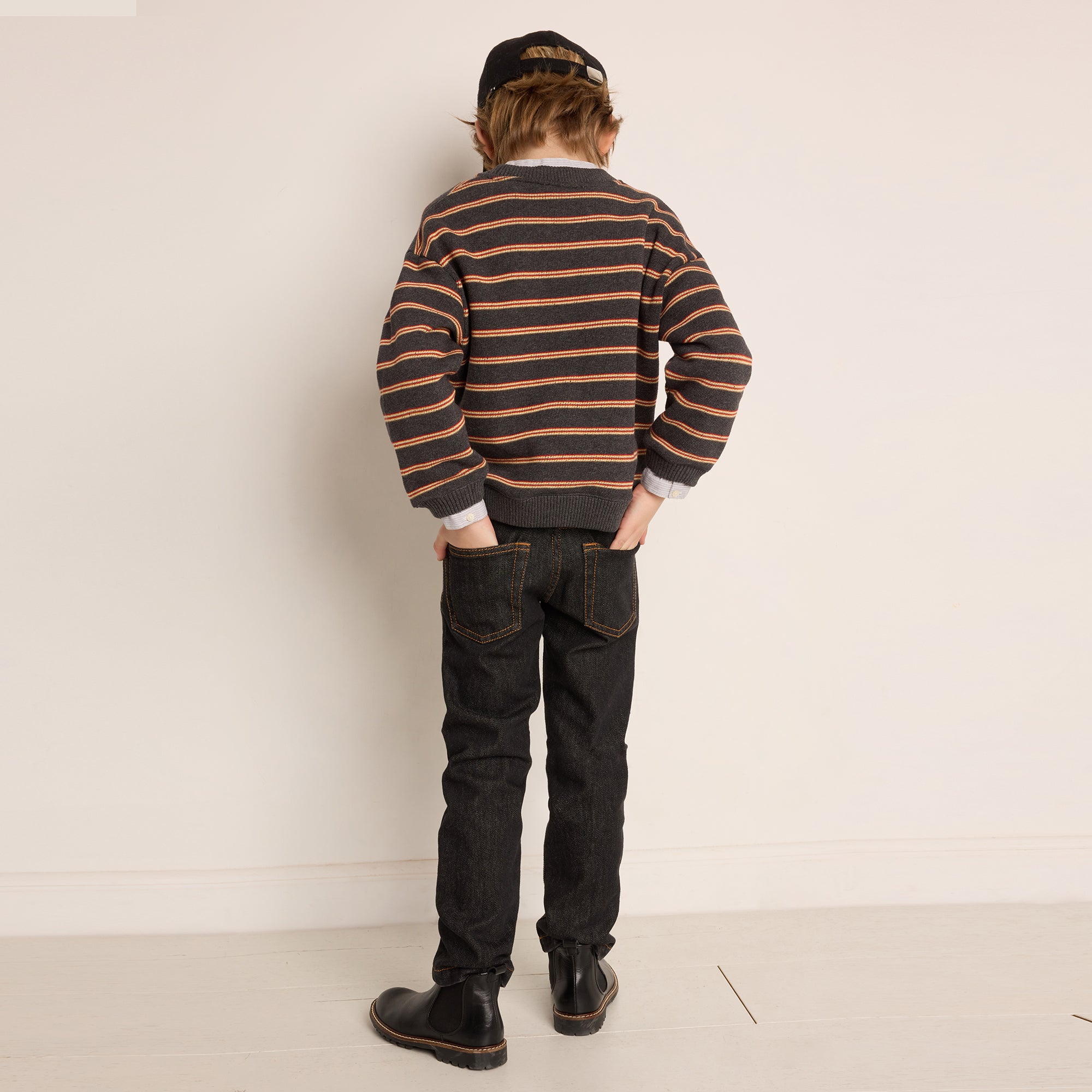 Boys Brown Stripes Cotton Sweater