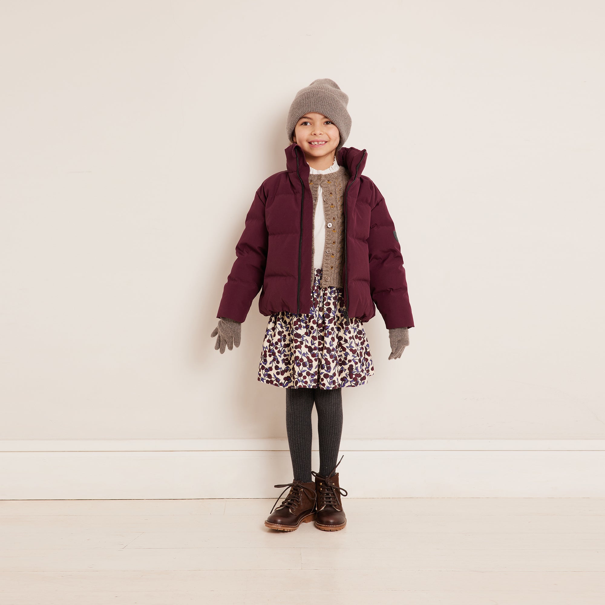 Girls Purple Cherry Corduroy Skirt