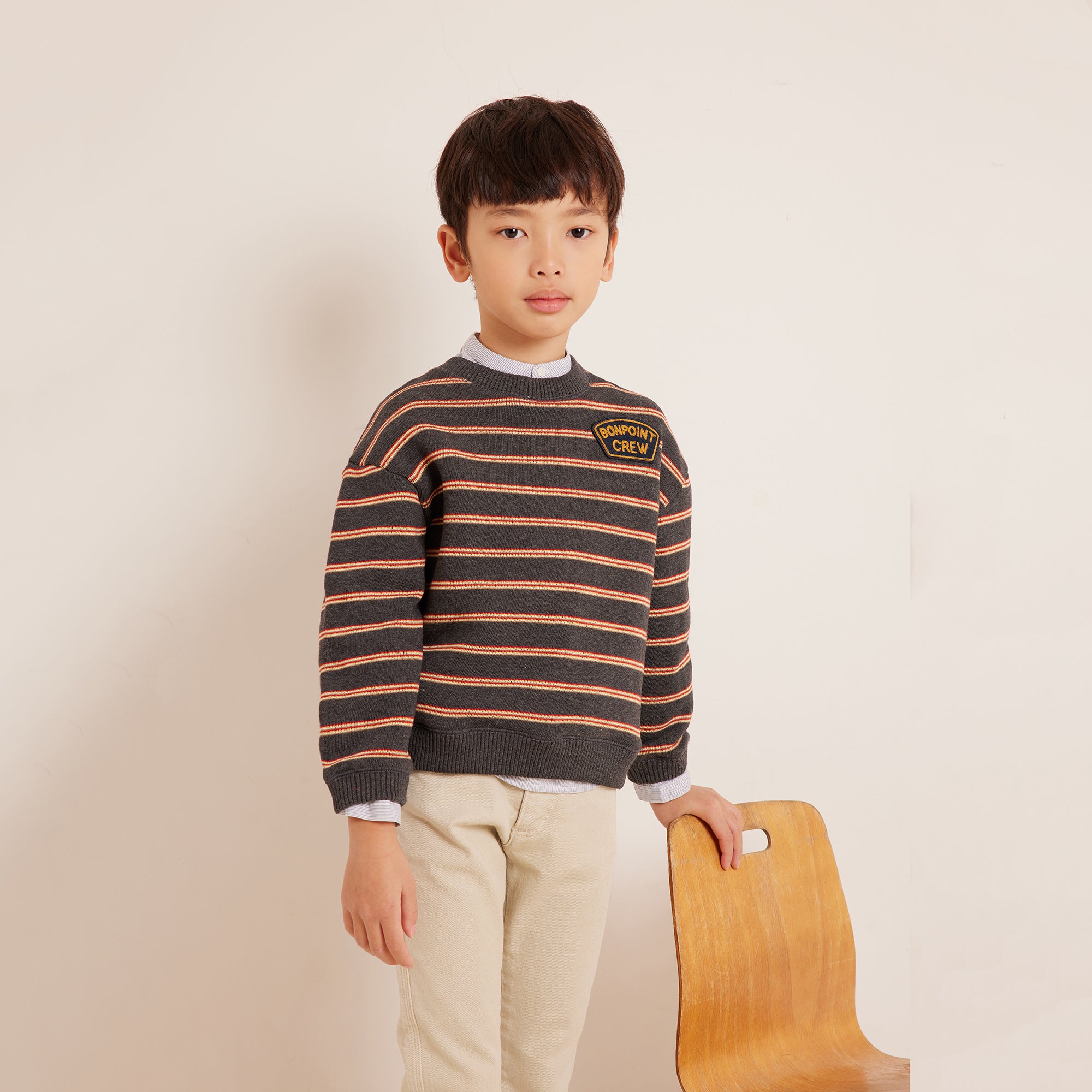 Boys Brown Stripes Cotton Sweater