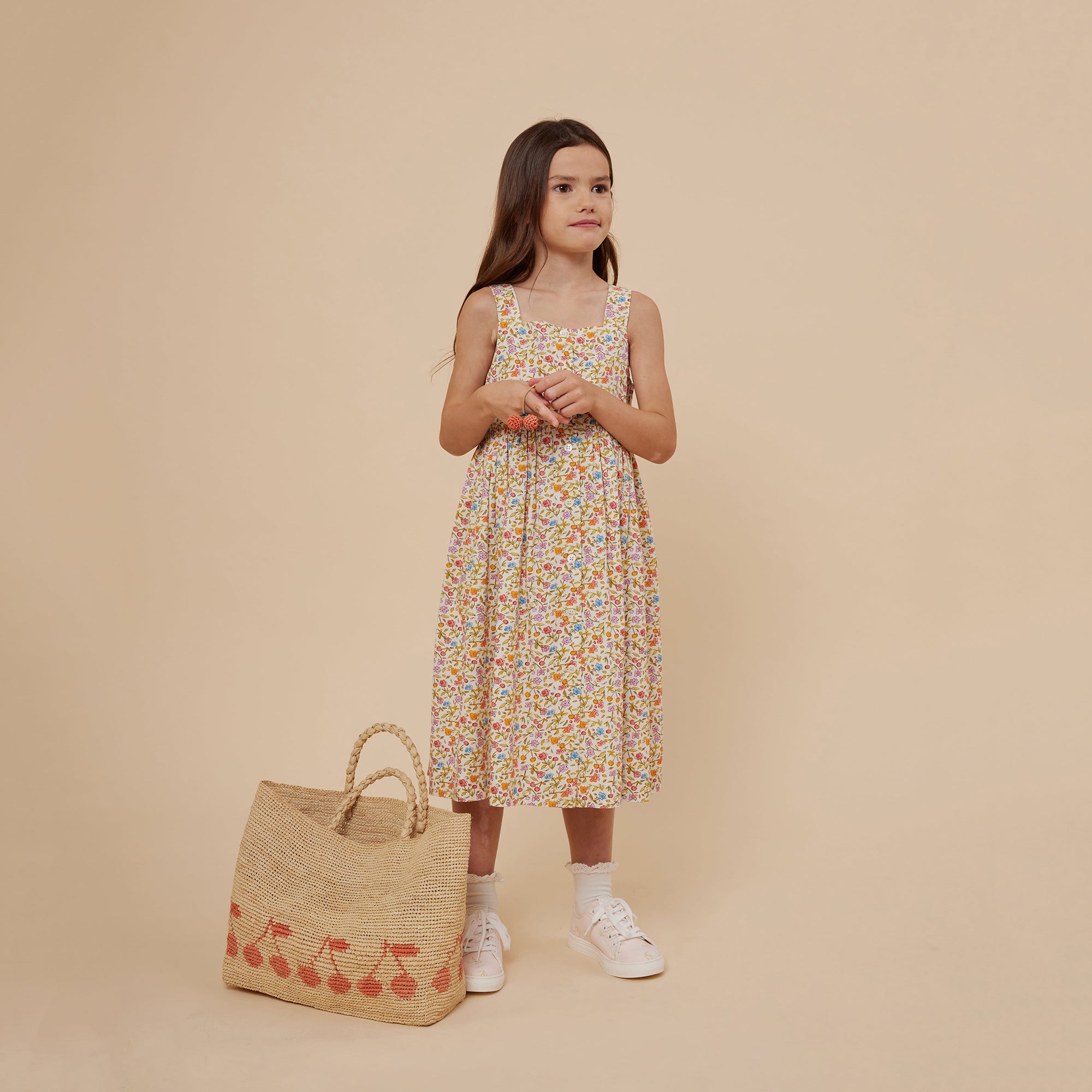 Girls Orange Floral Cotton Dress