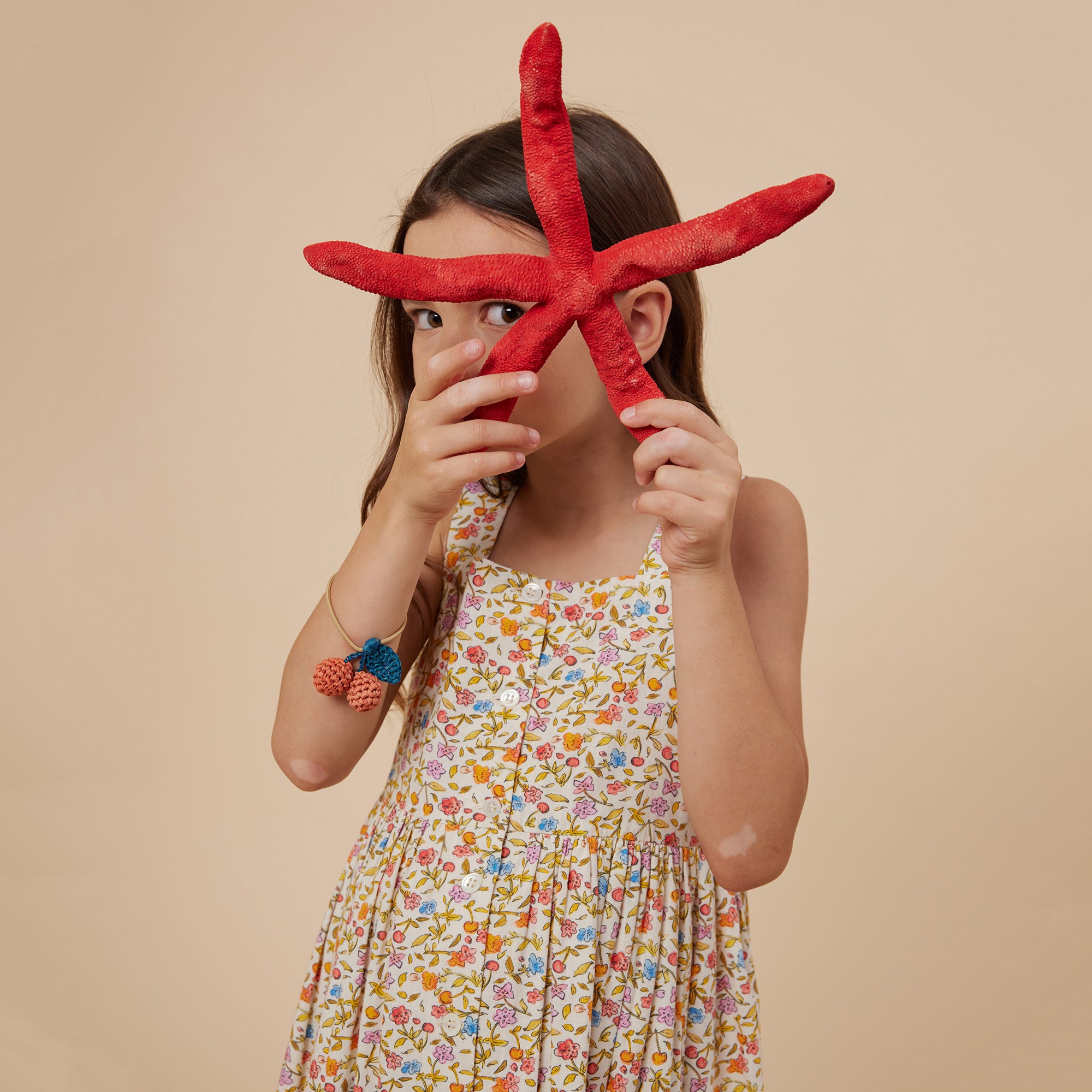 Girls Orange Floral Cotton Dress