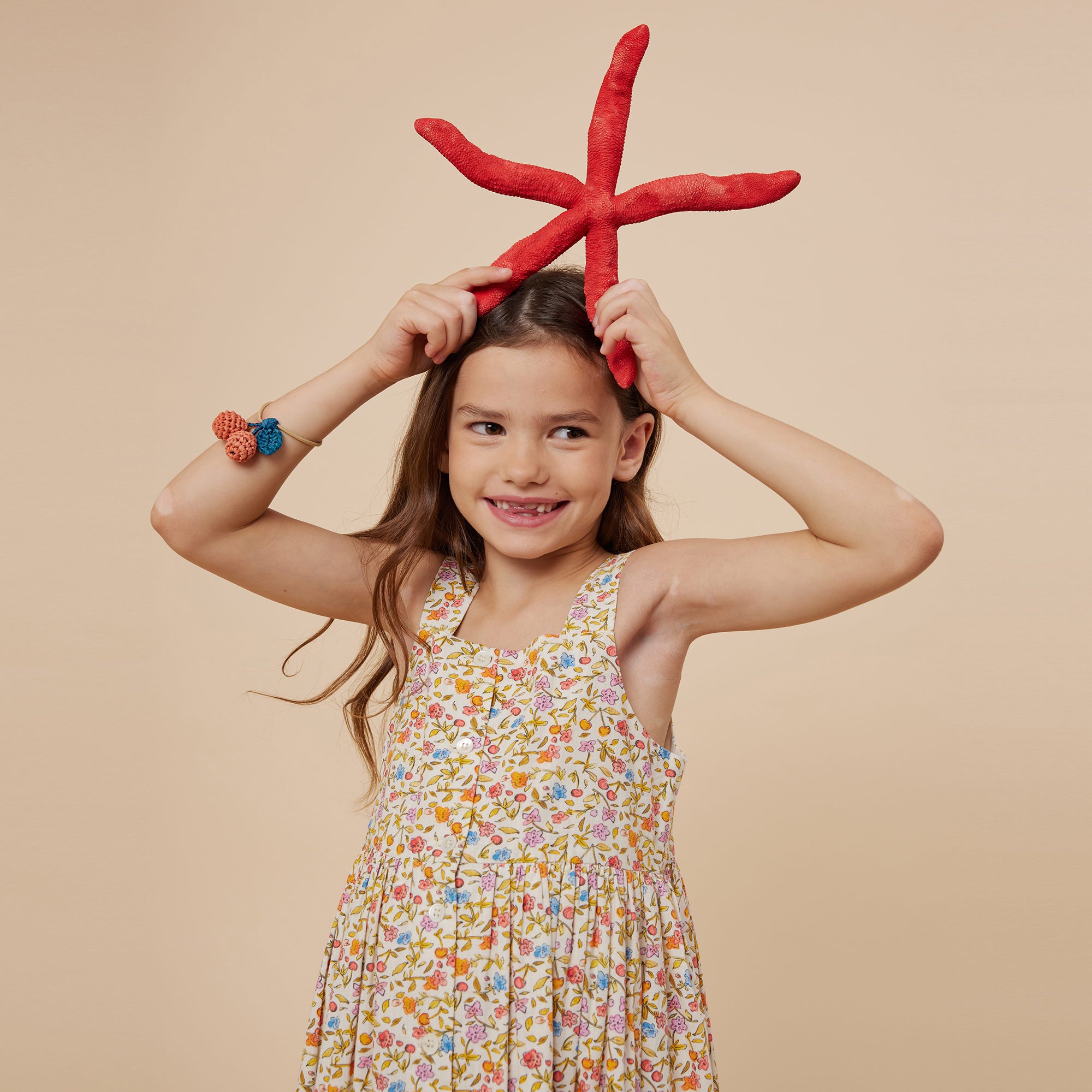 Girls Orange Floral Cotton Dress