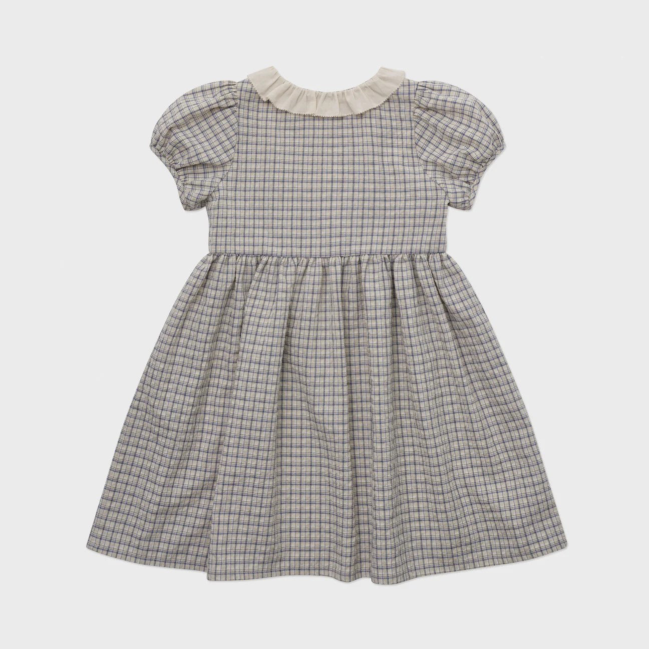 Girls Doll Collar Blue Plaid Cotton Dress